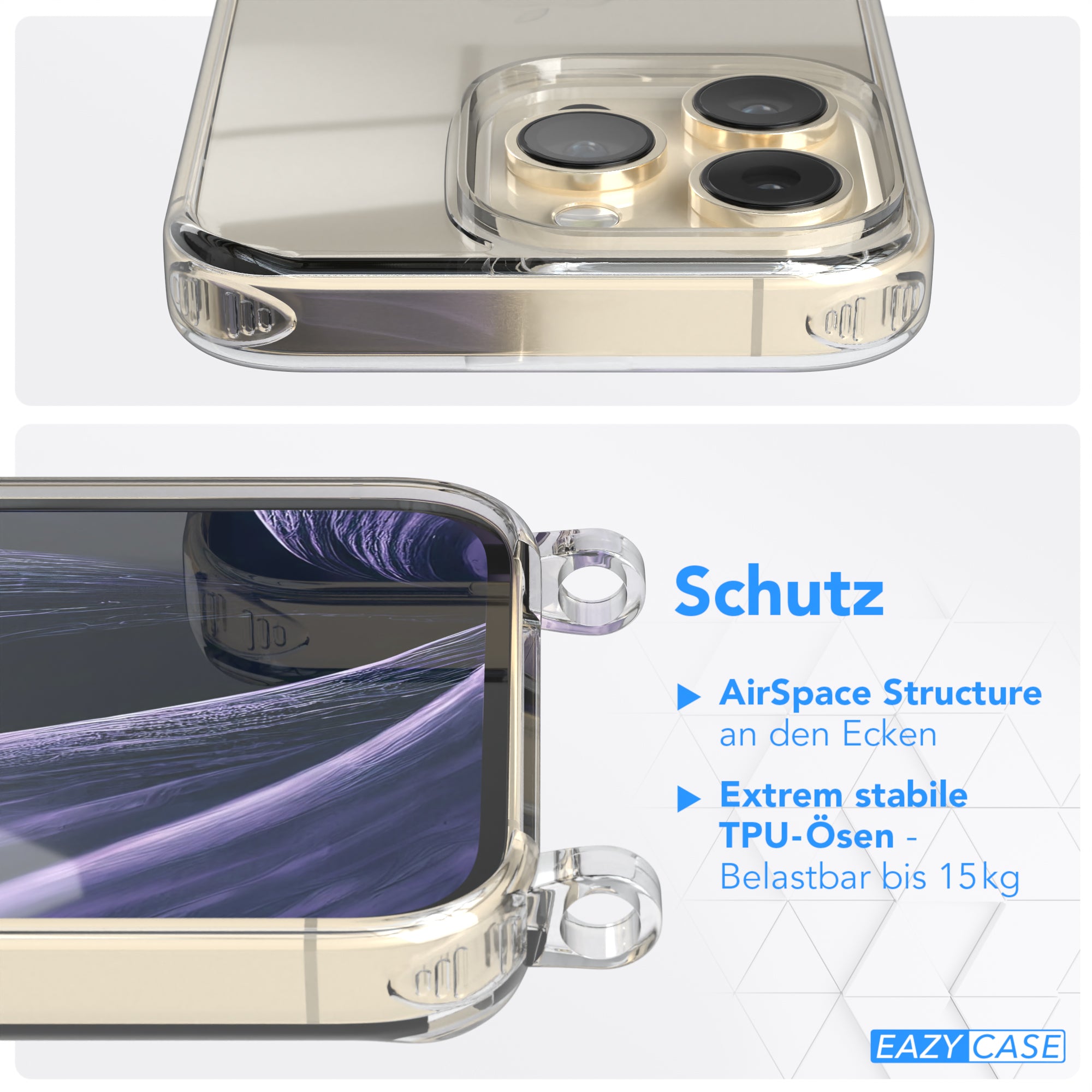 iPhone 14 Pro Hülle + Kordel mit Karabinern