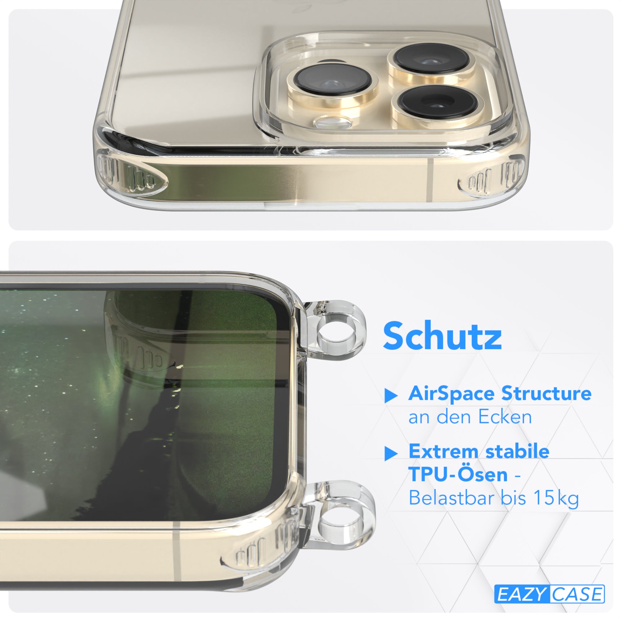 iPhone 14 Pro Hülle + Kordel mit Karabinern