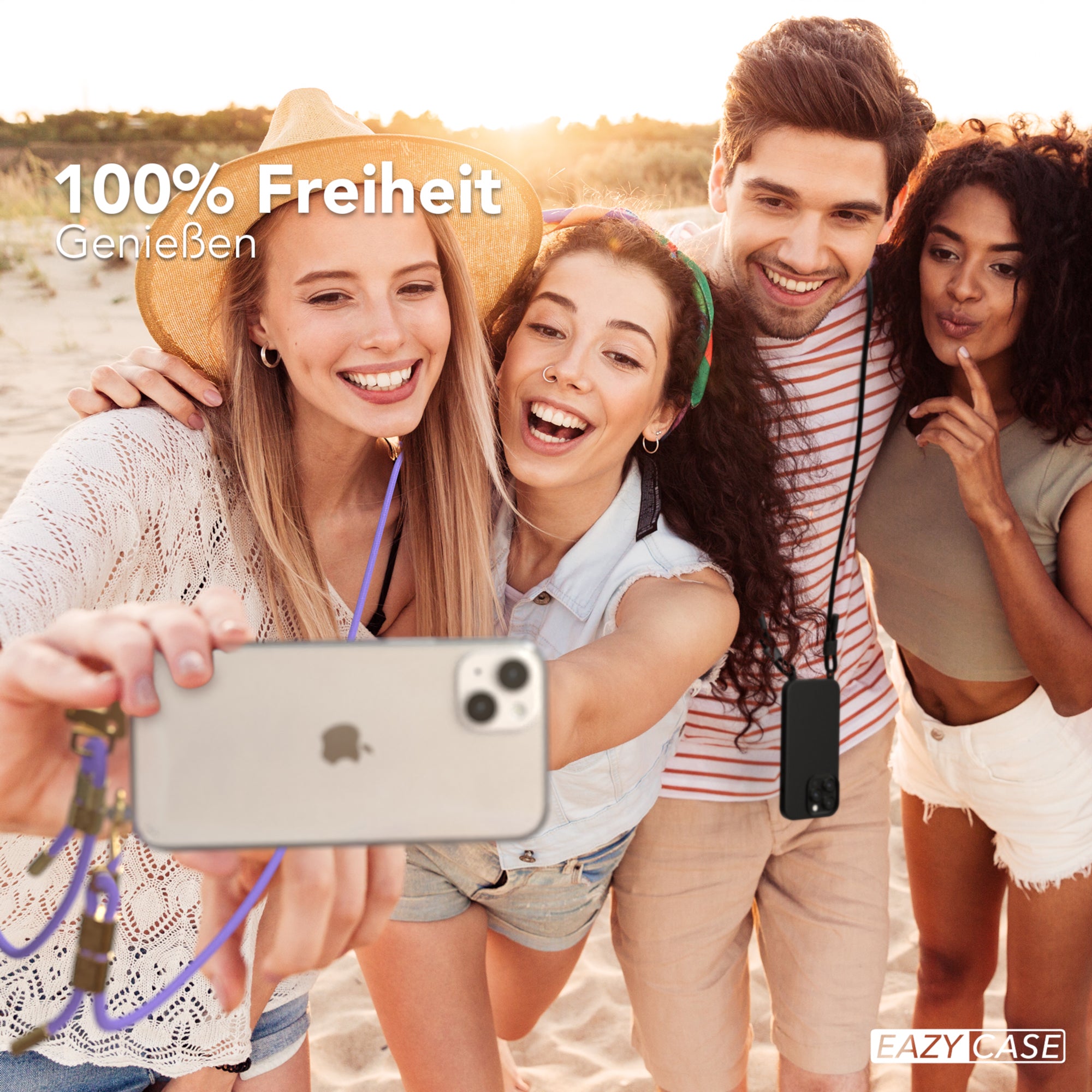 iPhone 14 Plus Hülle + Kordel mit Karabinern
