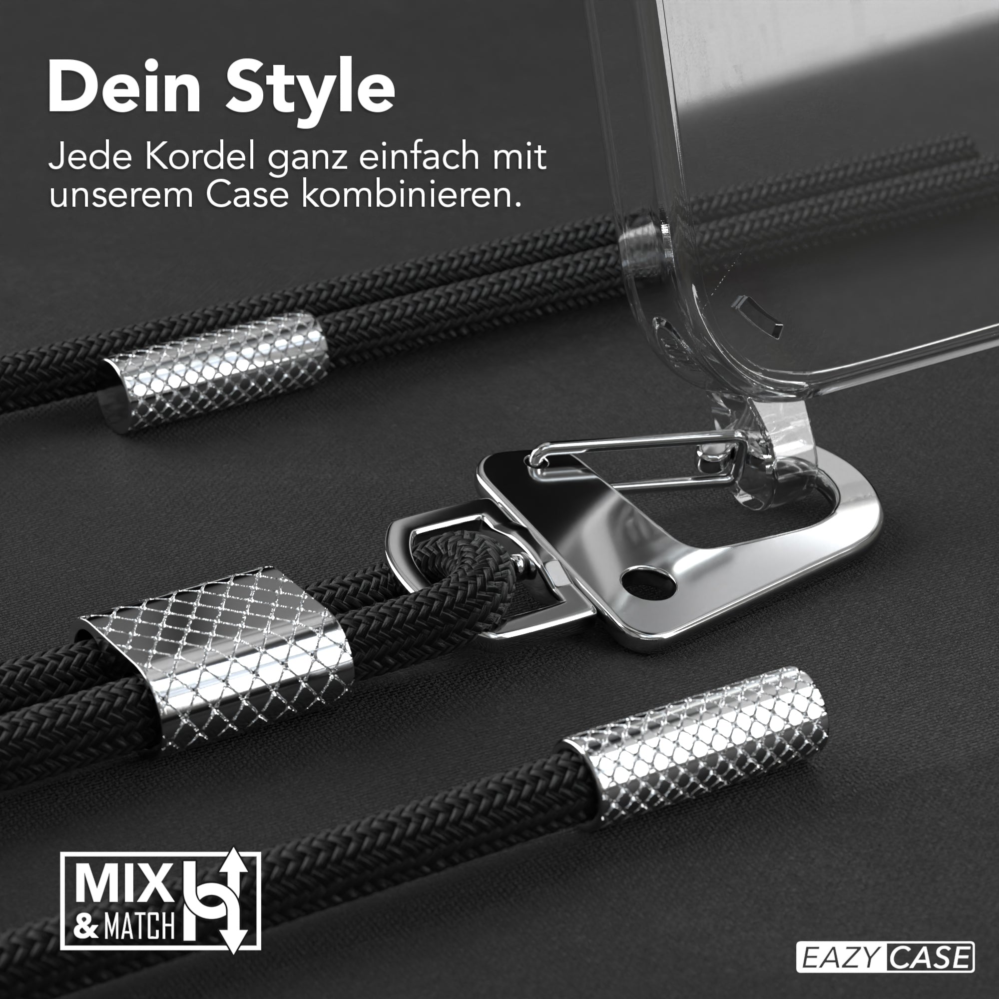 iPhone 14 Pro Max Hülle + Kordel mit Karabinern