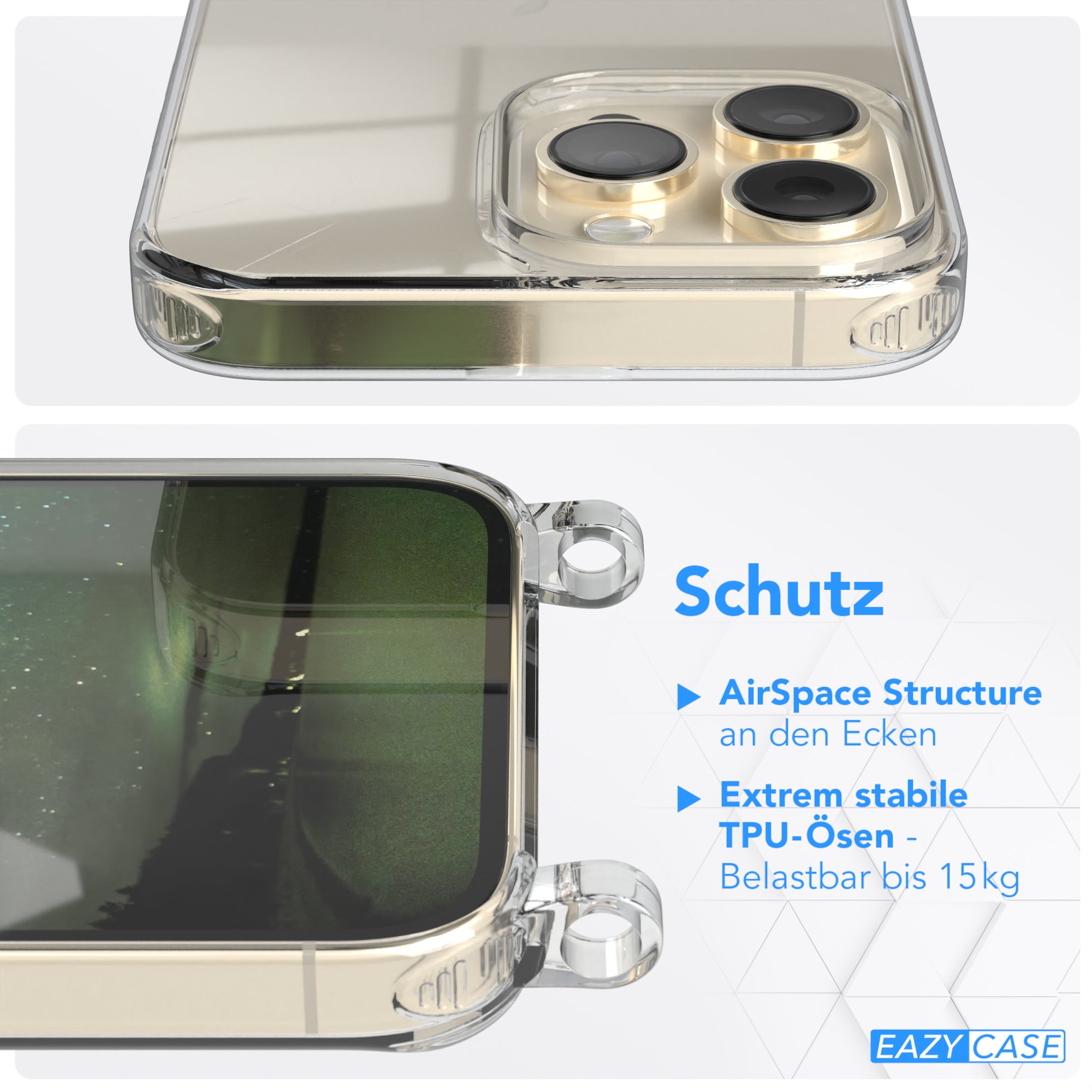 iPhone 14 Pro Max Hülle + Kordel mit Karabinern