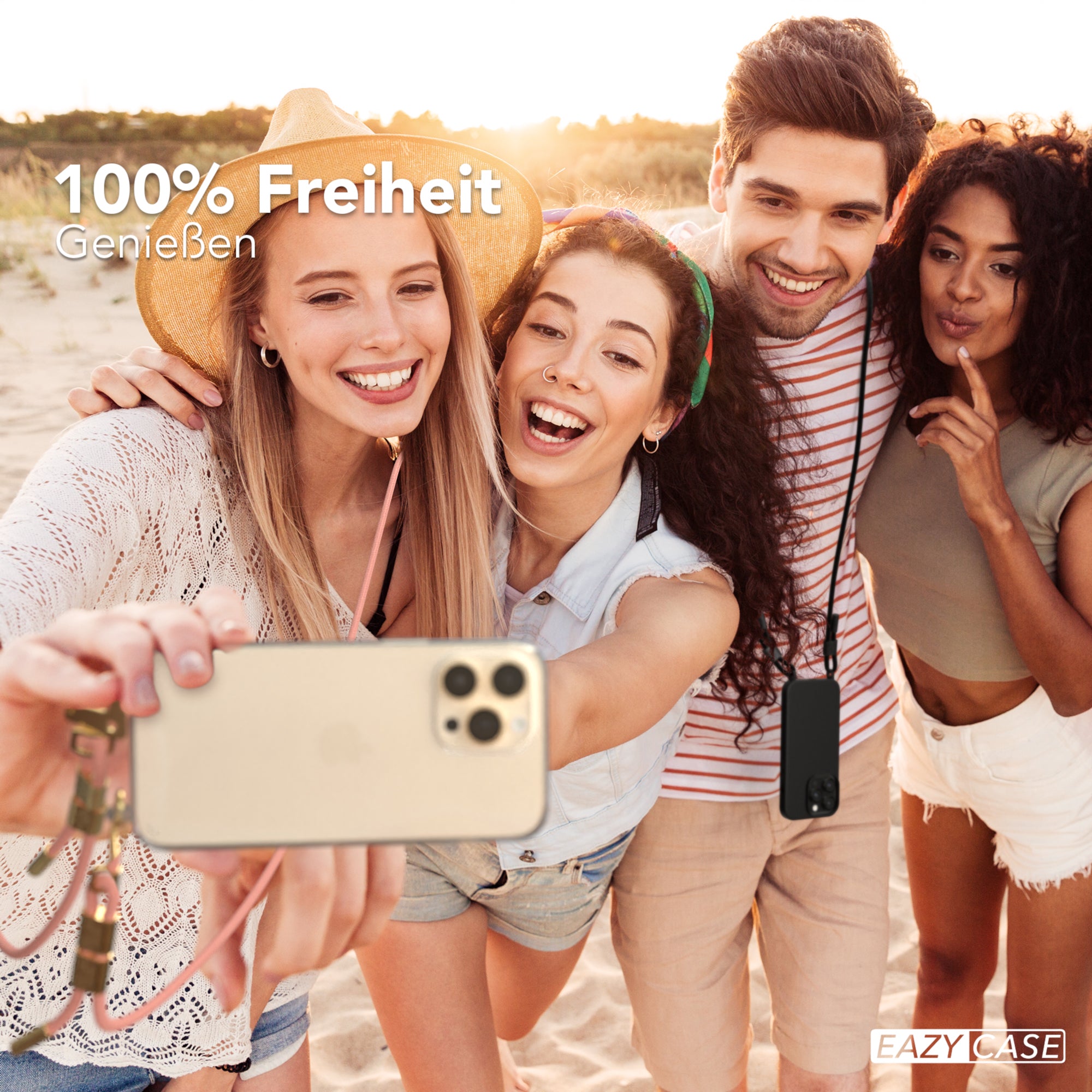 iPhone 14 Pro Max Hülle + Kordel mit Karabinern