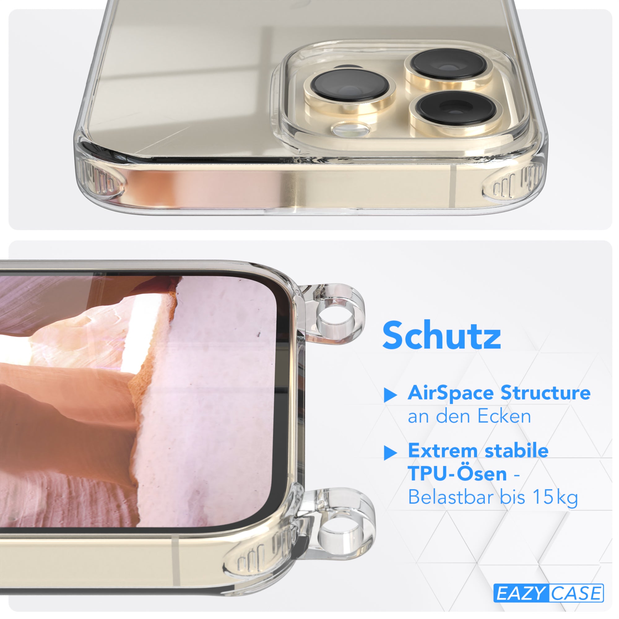 iPhone 14 Pro Max Hülle + Kordel mit Karabinern