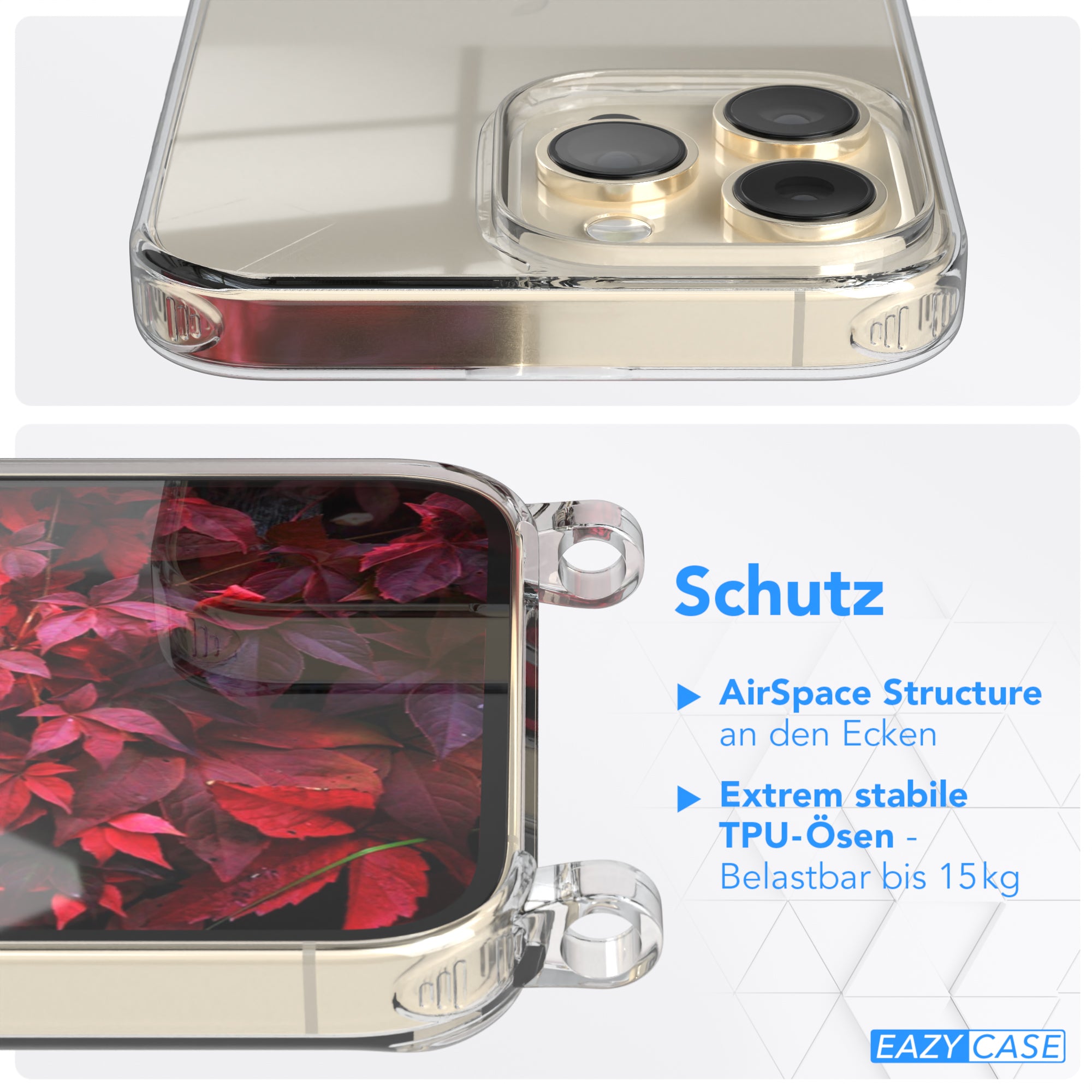 iPhone 14 Pro Max Hülle + Kordel mit Karabinern