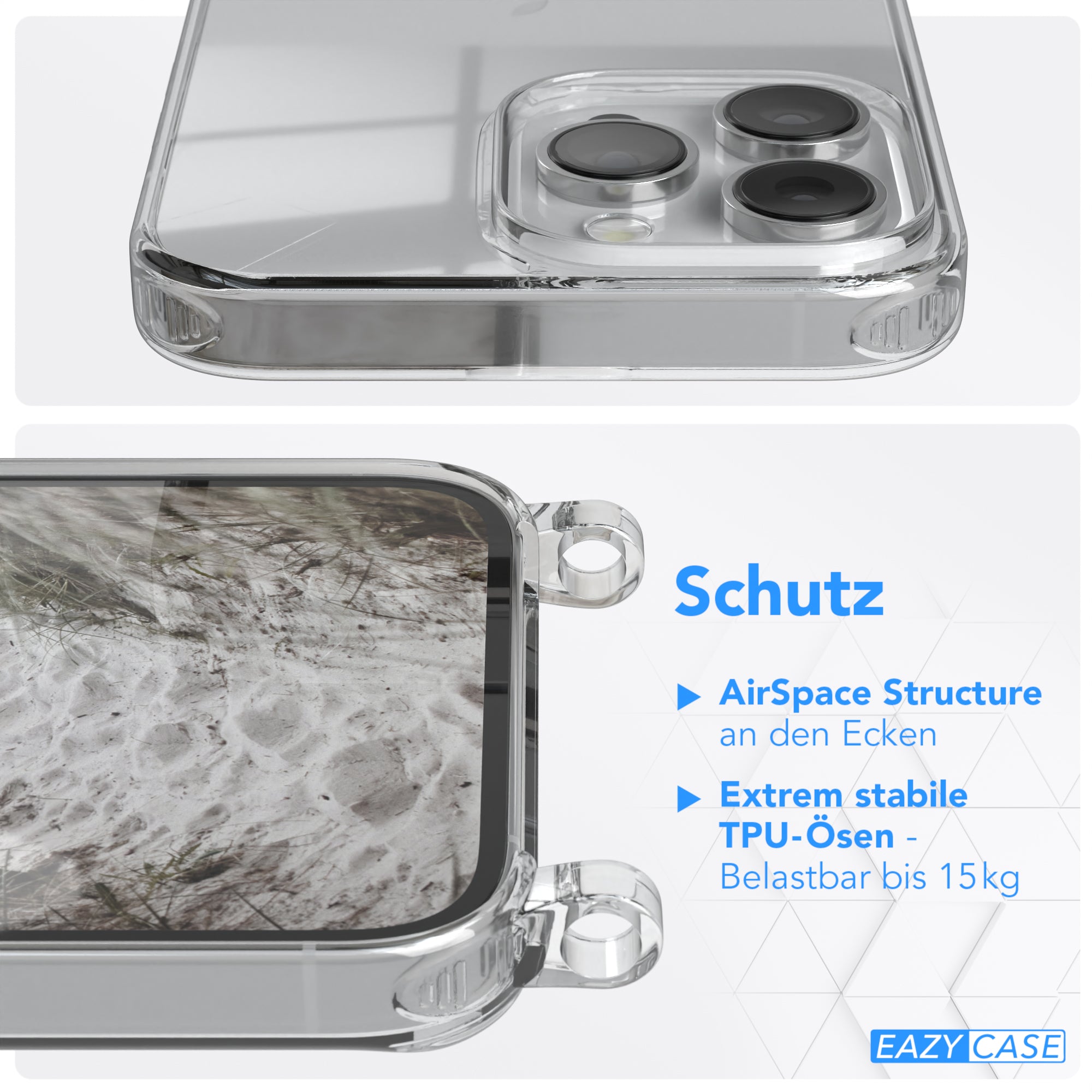 iPhone 14 Pro Max Hülle + Kordel mit Karabinern