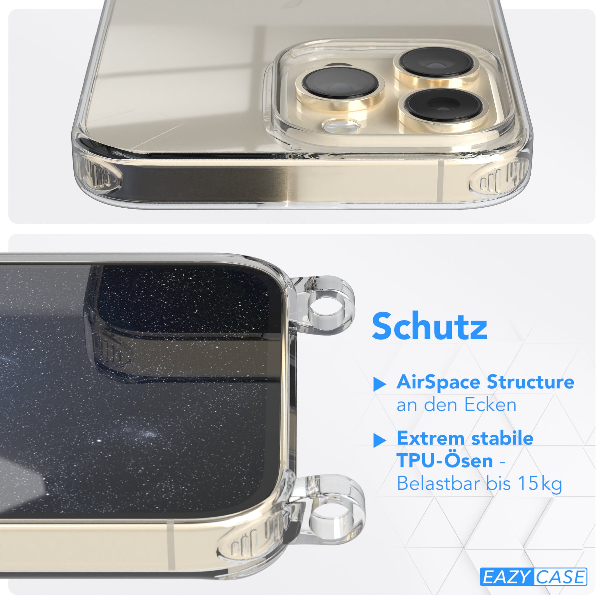 iPhone 14 Pro Max Hülle + Kordel mit Karabinern