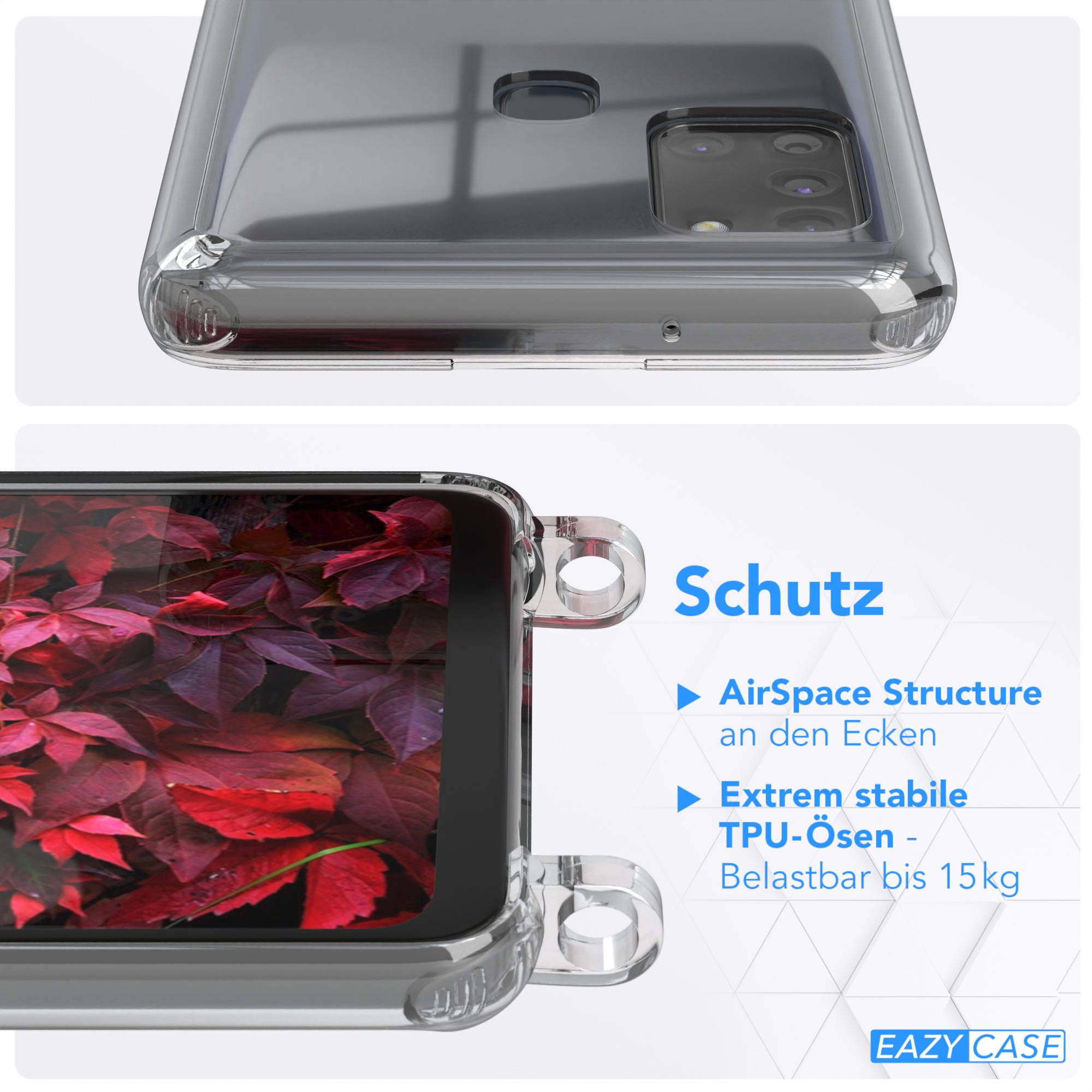 Galaxy A21s Hülle + Kordel mit Karabinern