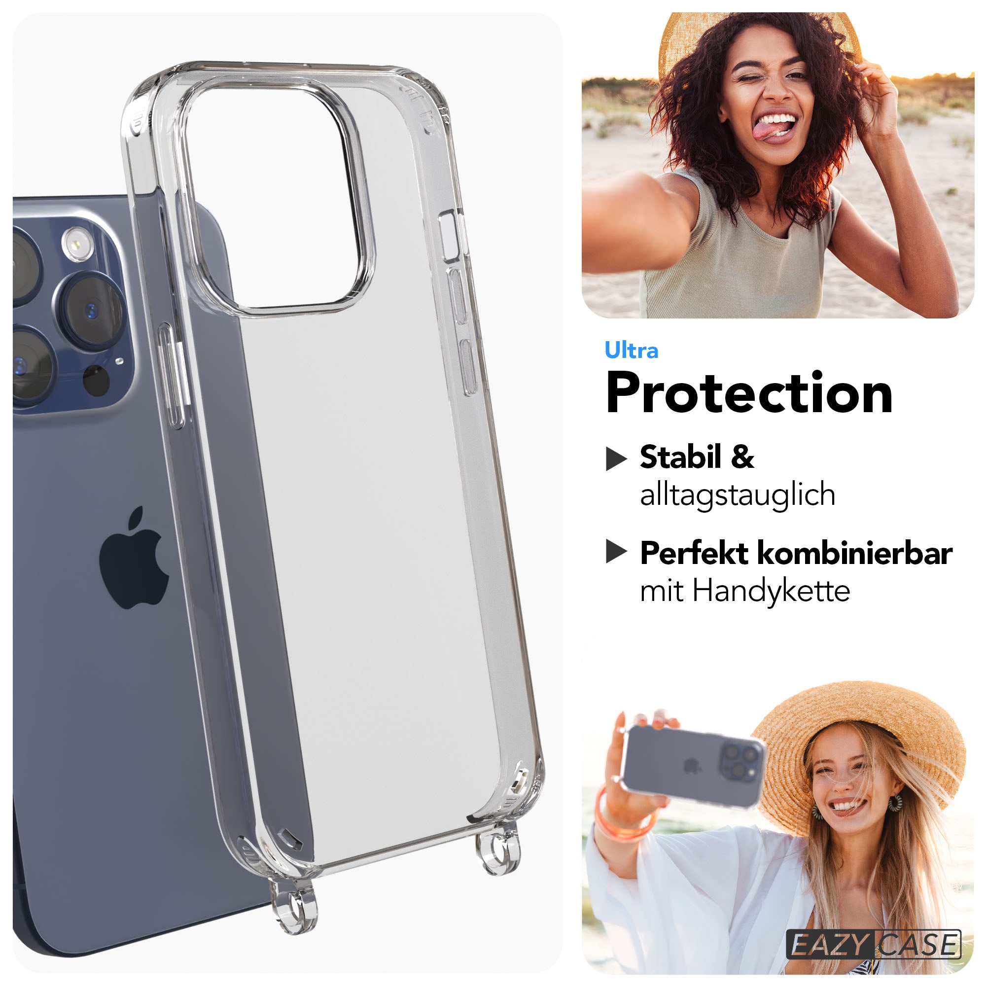 iPhone 15 Pro transparente Hülle mit Befestigungsösen für Handyketten