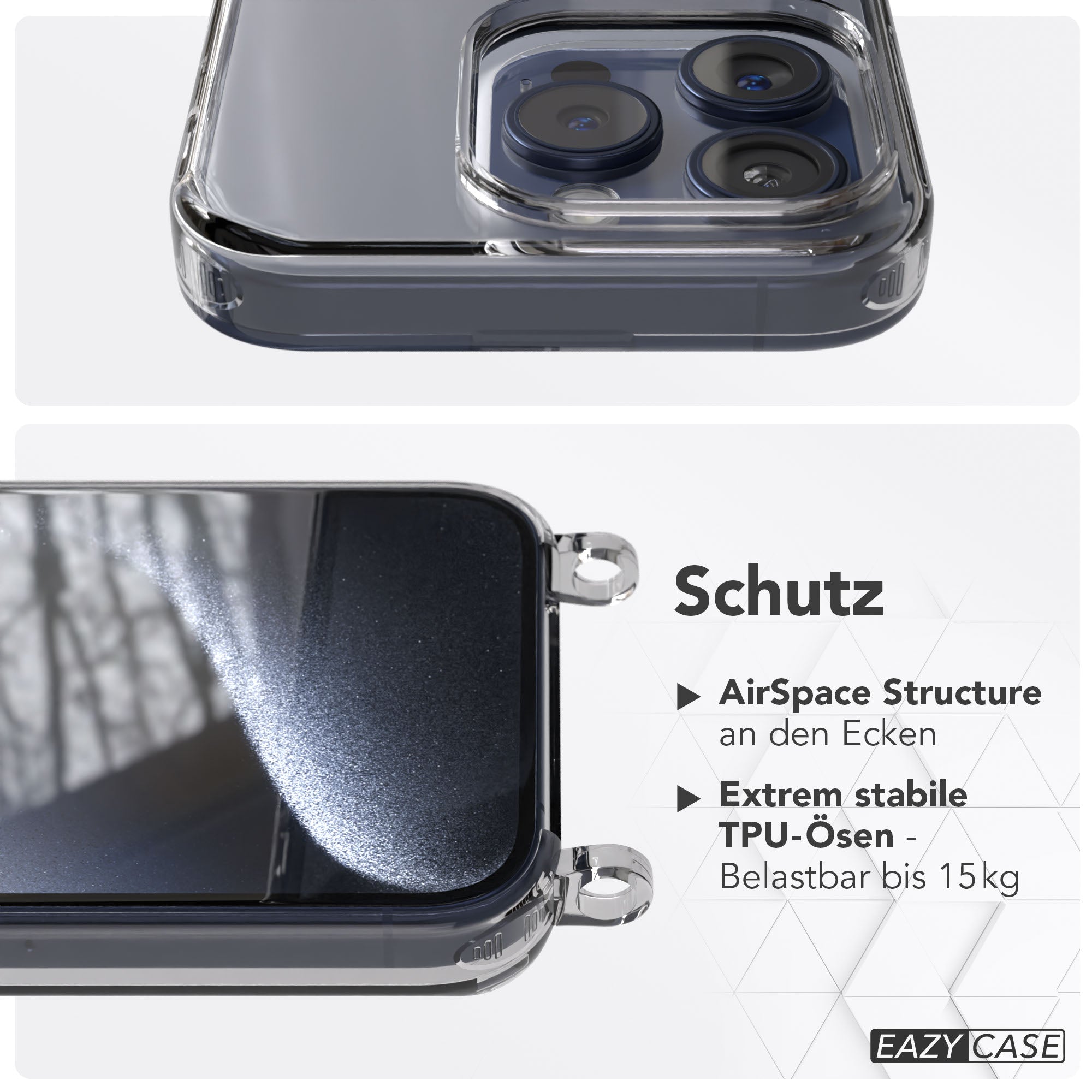 iPhone 15 Pro transparente Hülle mit Befestigungsösen für Handyketten