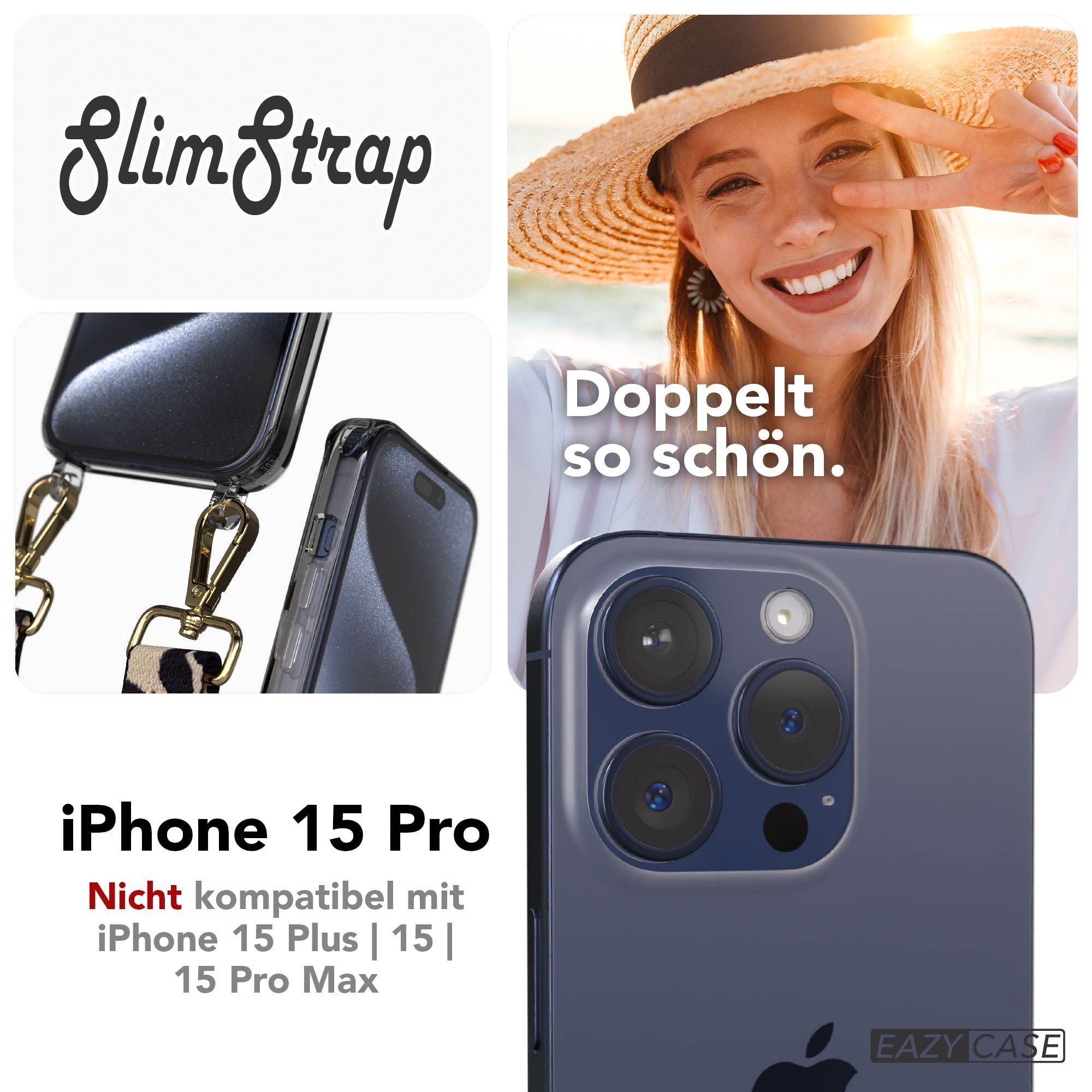 iPhone 15 Pro transparente Hülle mit MagSafe und Handyketten-Ösen