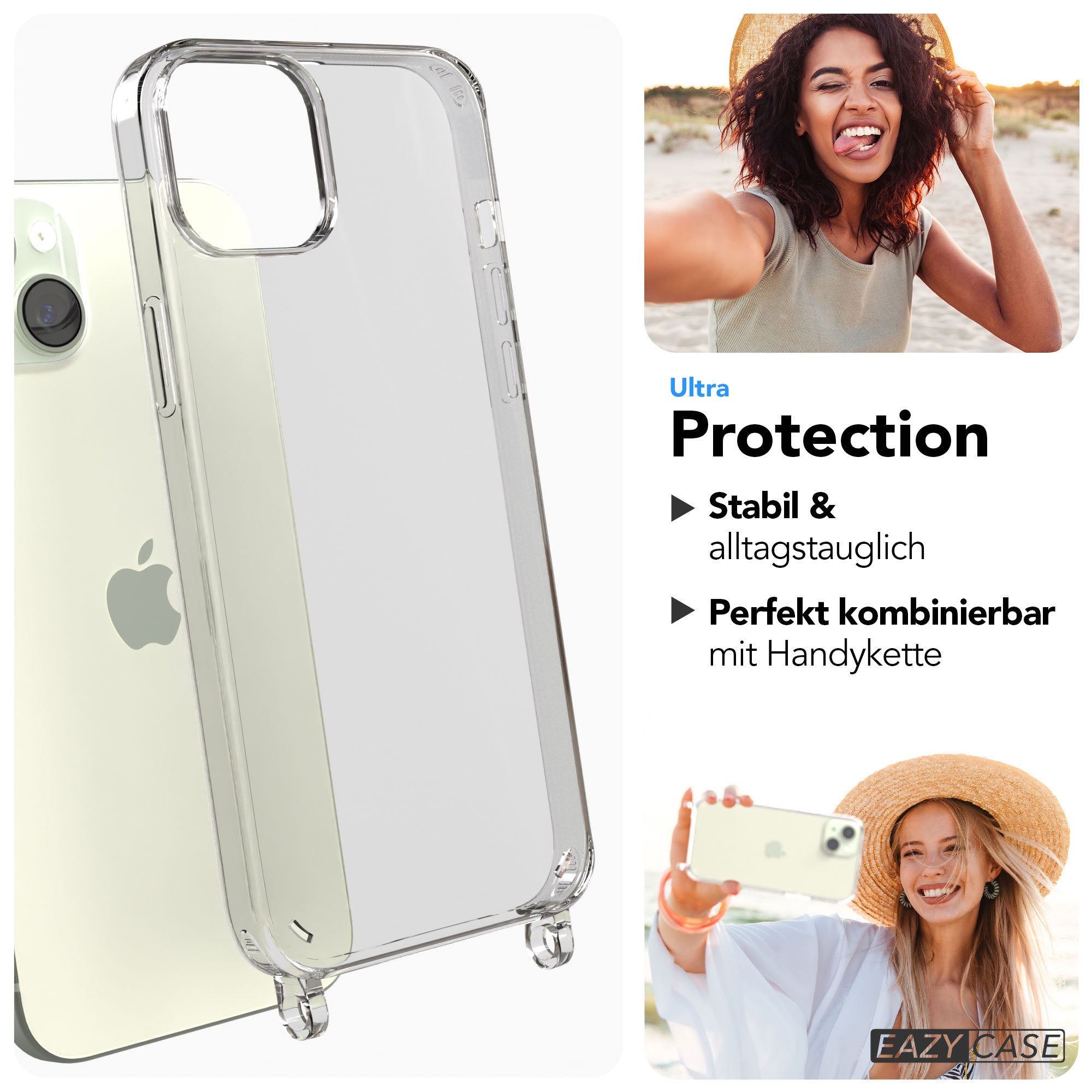 iPhone 15 Plus Hülle für Handyketten mit Befestigungsösen TPU transparent
