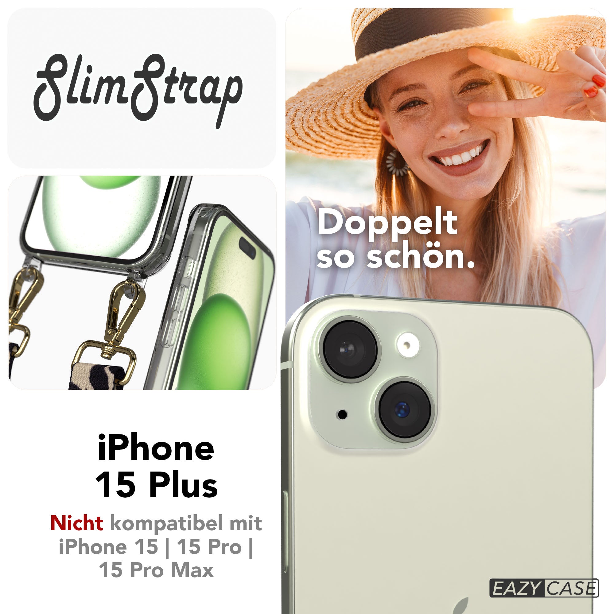 iPhone 15 Plus transparente Hülle mit MagSafe und Handyketten-Ösen