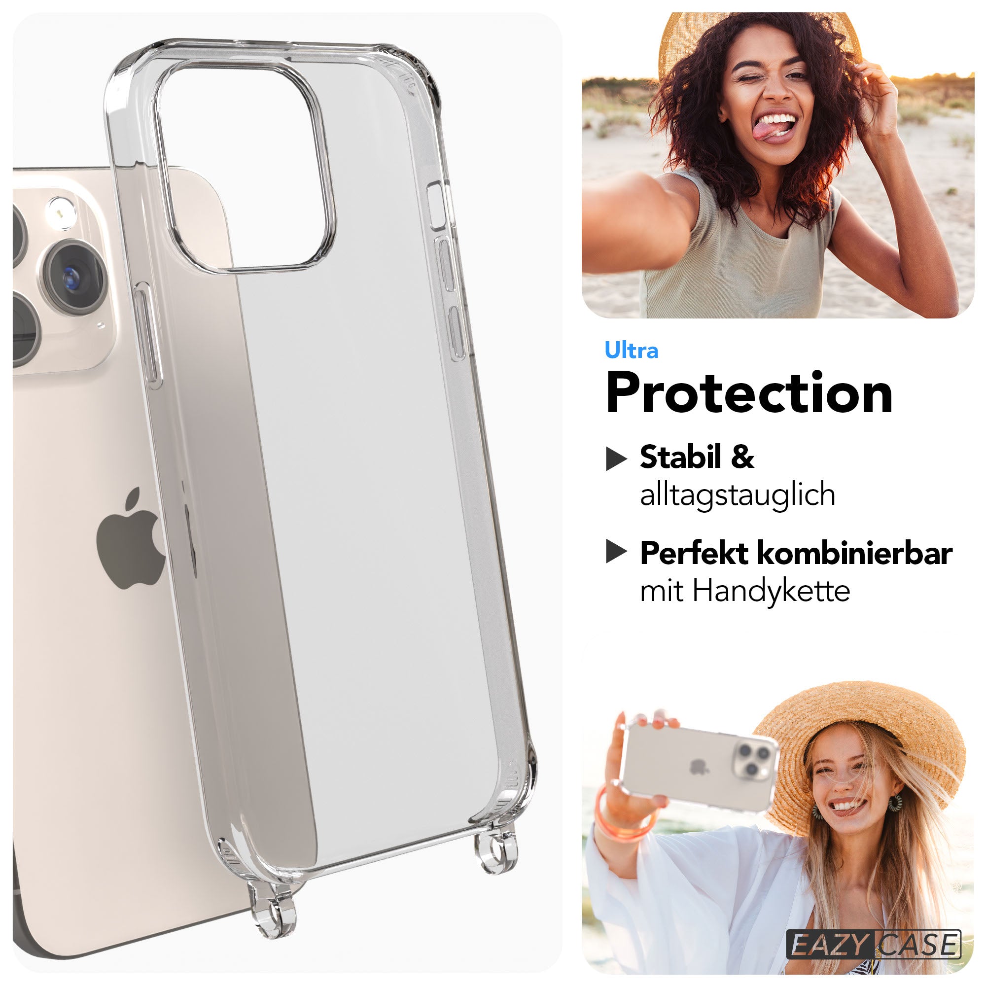 iPhone 15 Pro Max transparente Handyhülle mit Befestigungsösen für Handyketten