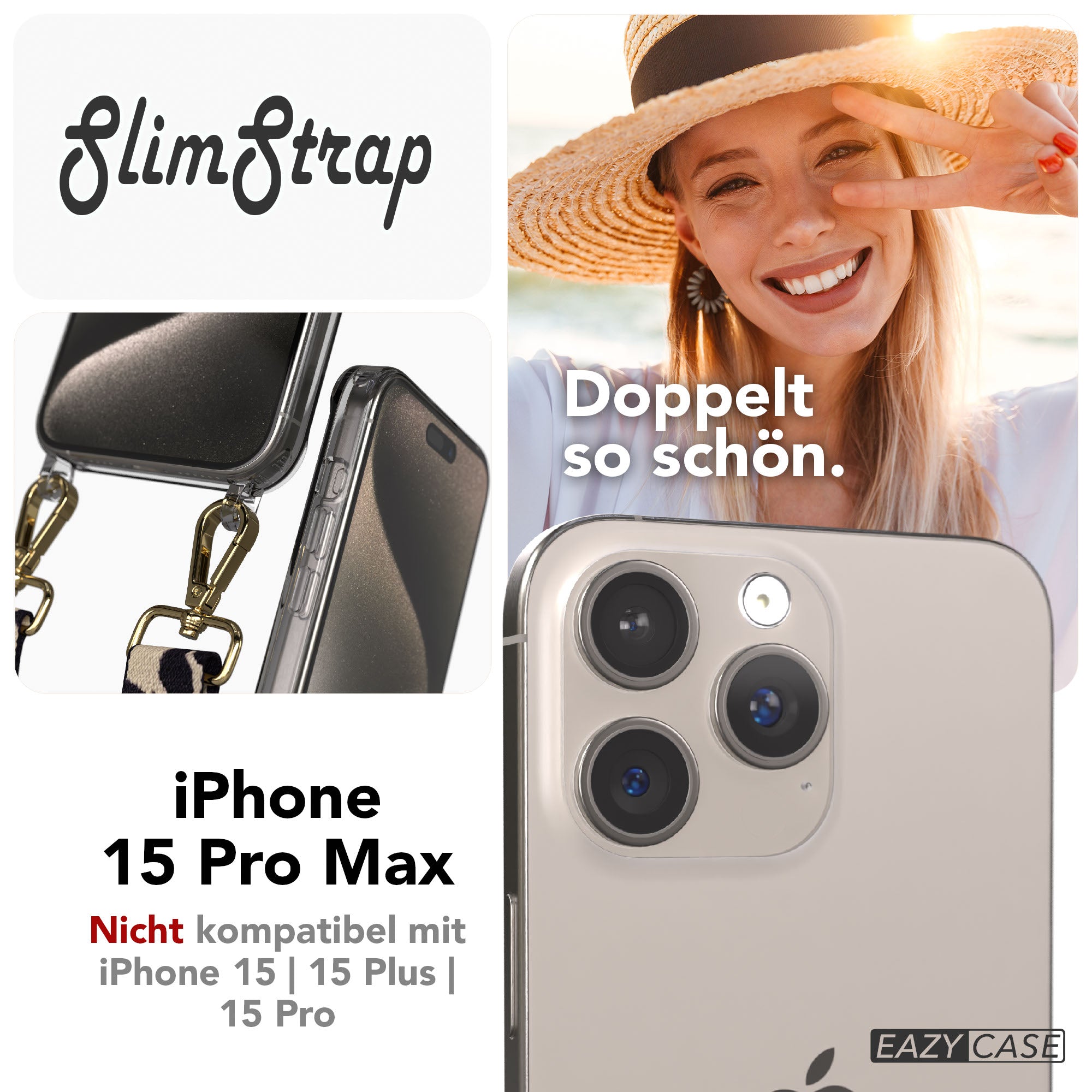 iPhone 15 Pro Max transparente Handyhülle mit Befestigungsösen für Handyketten