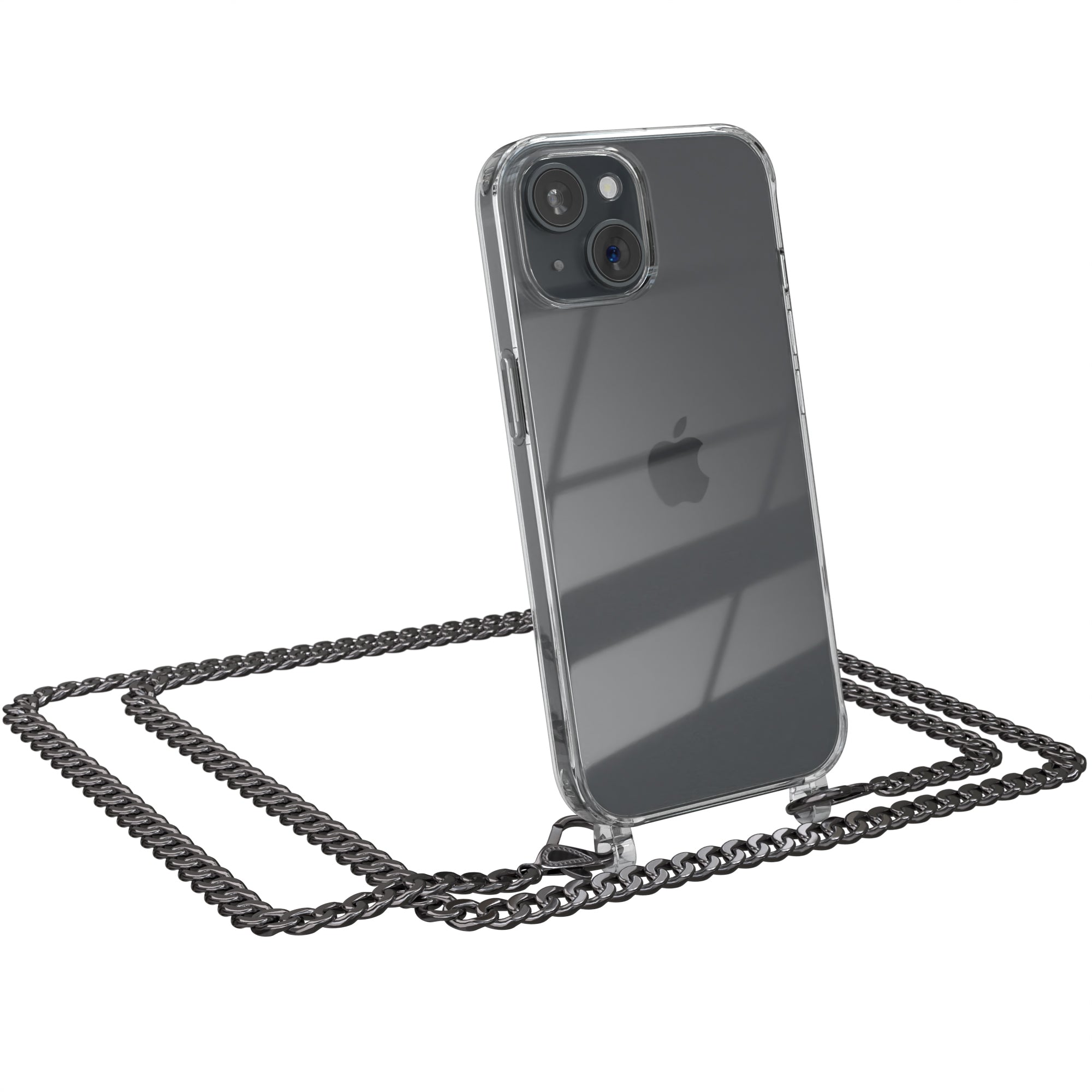 iPhone 15 Hülle mit Metallkette + Schwarze Kordel
