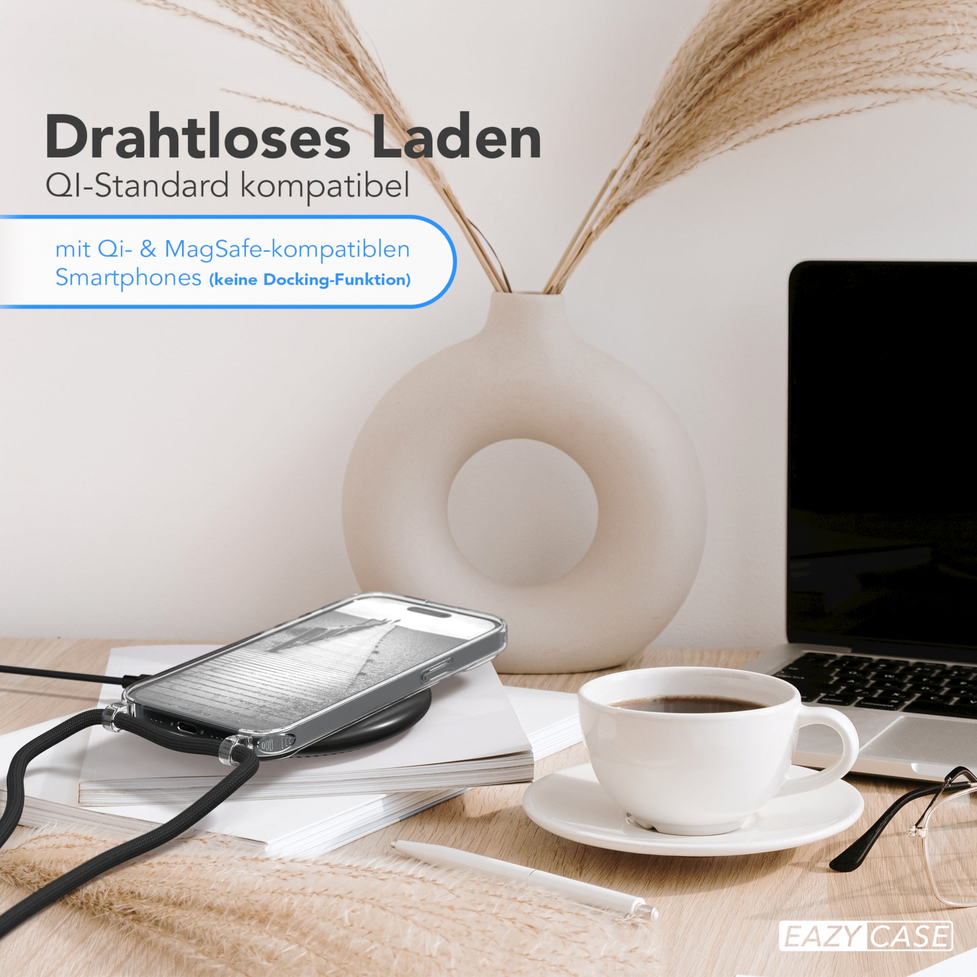 iPhone 15 Hülle mit Metallkette + Schwarze Kordel