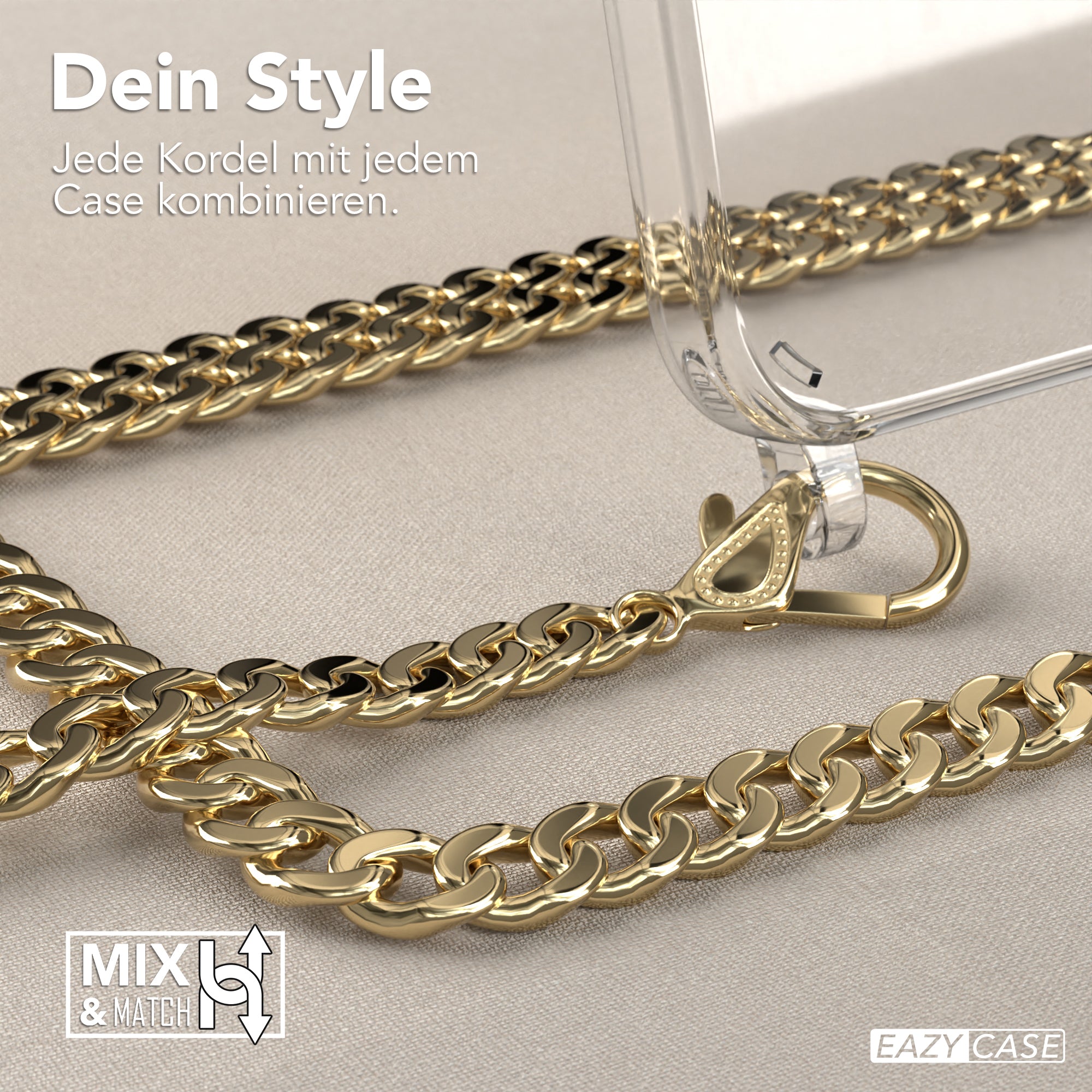 iPhone 15 Hülle mit Metallkette + Schwarze Kordel