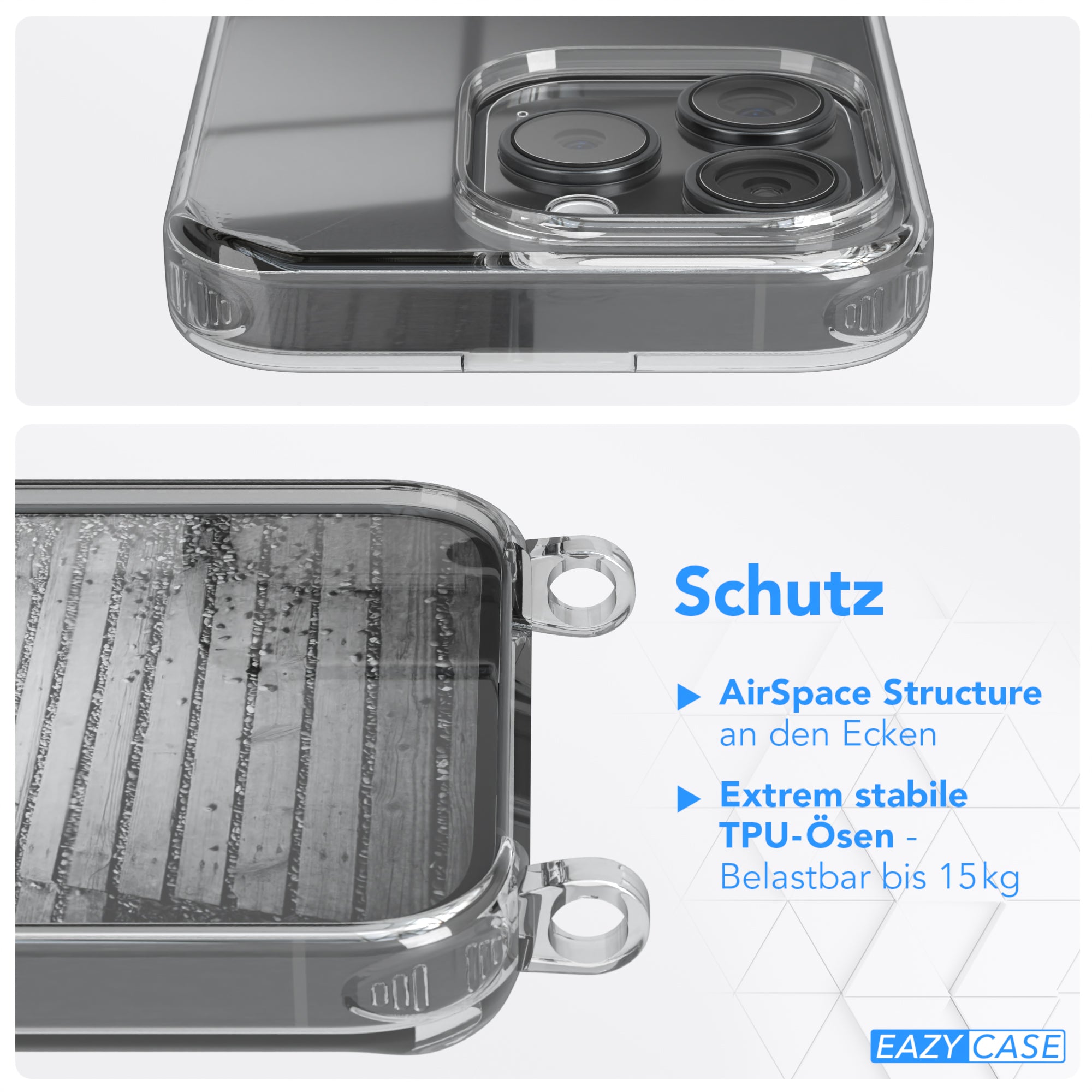 iPhone 15 Pro Hülle mit Metallkette + Schwarze Kordel