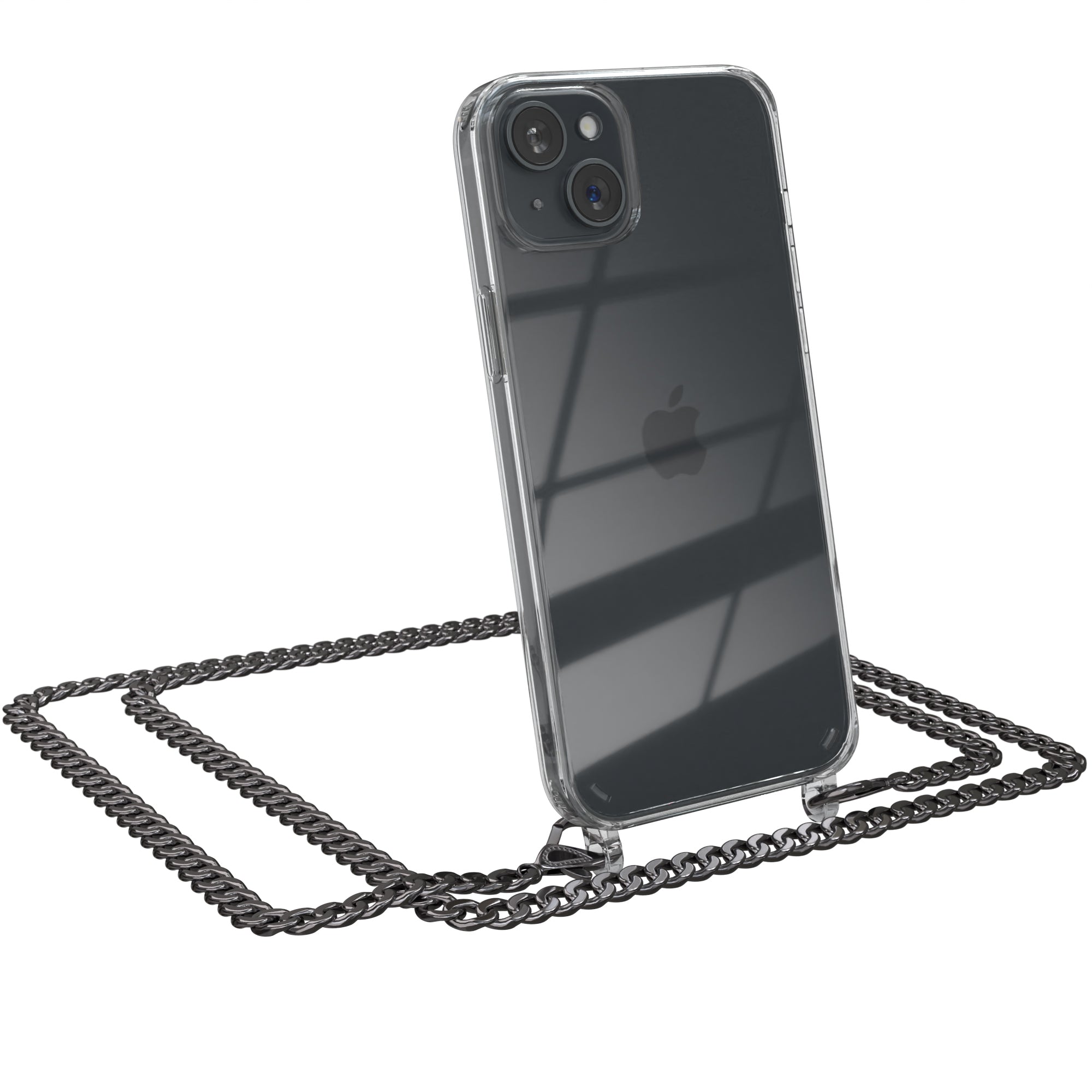 iPhone 15 Plus Hülle mit Metallkette + Schwarze Kordel