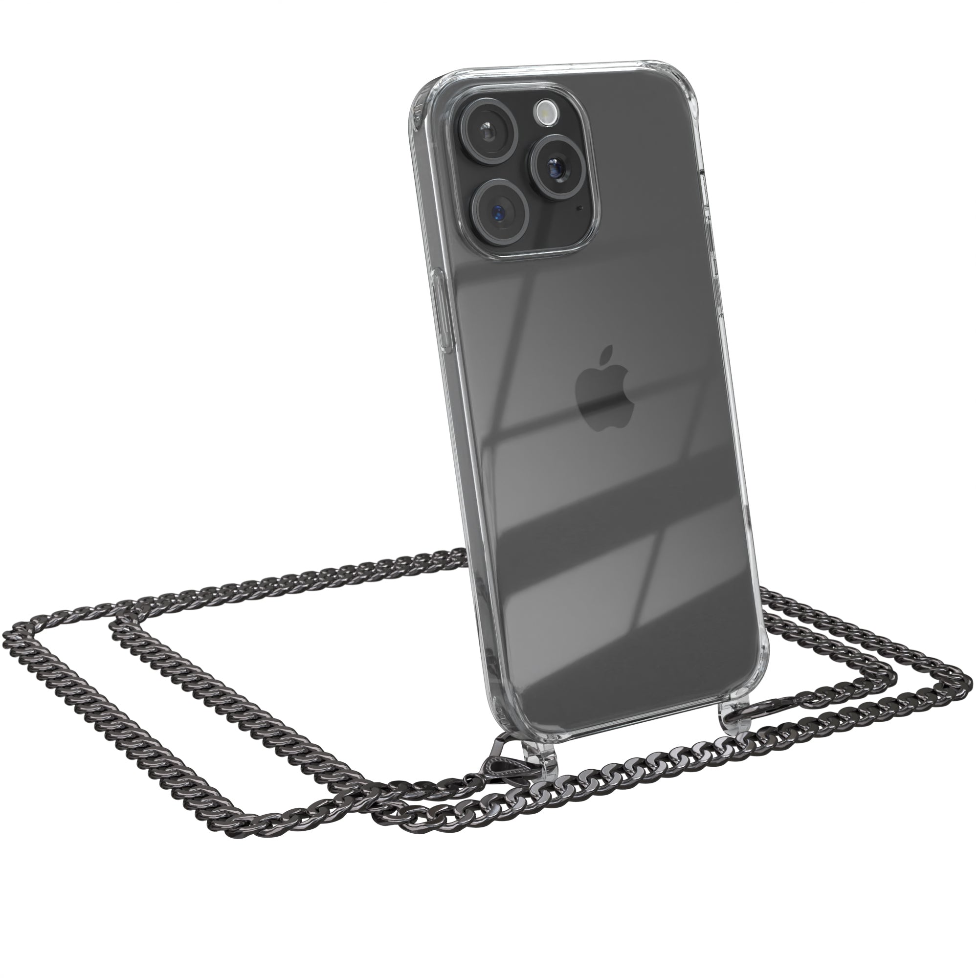 iPhone 15 Pro Max Hülle mit Metallkette + Schwarze Kordel