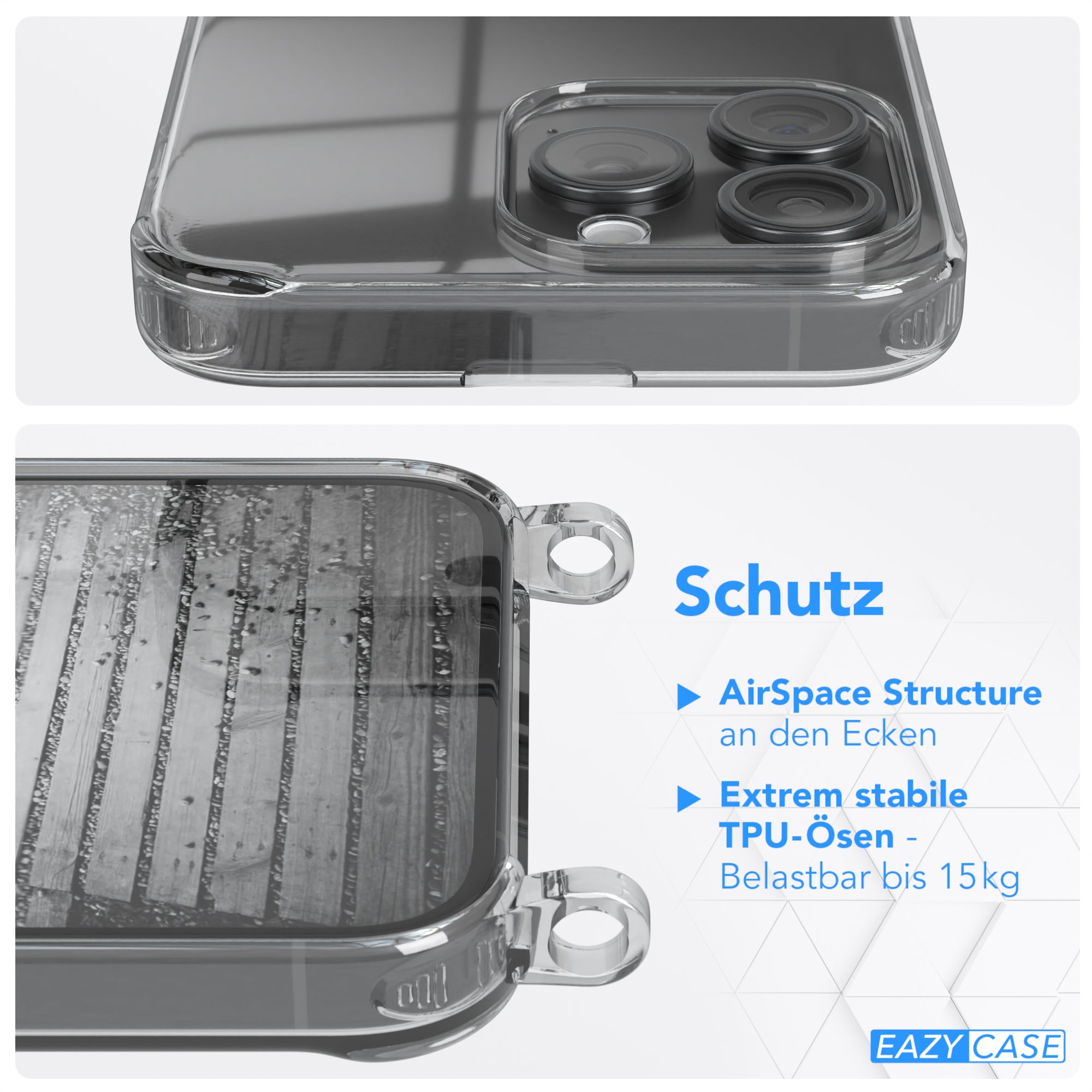 iPhone 15 Pro Max Hülle mit Metallkette + Schwarze Kordel