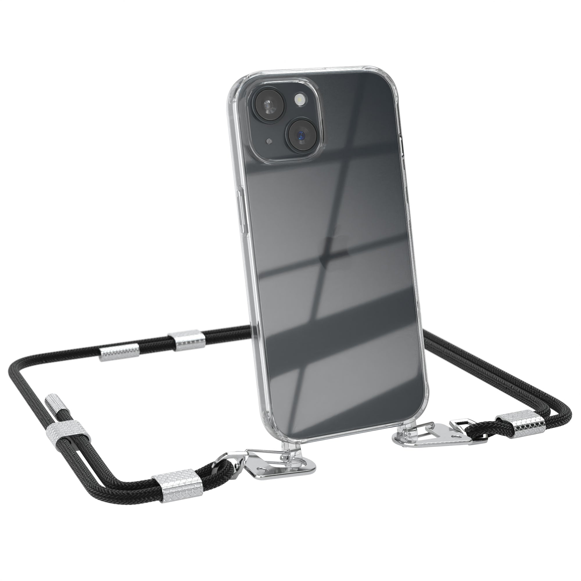 iPhone 15 Hülle + Kordel mit Karabinern