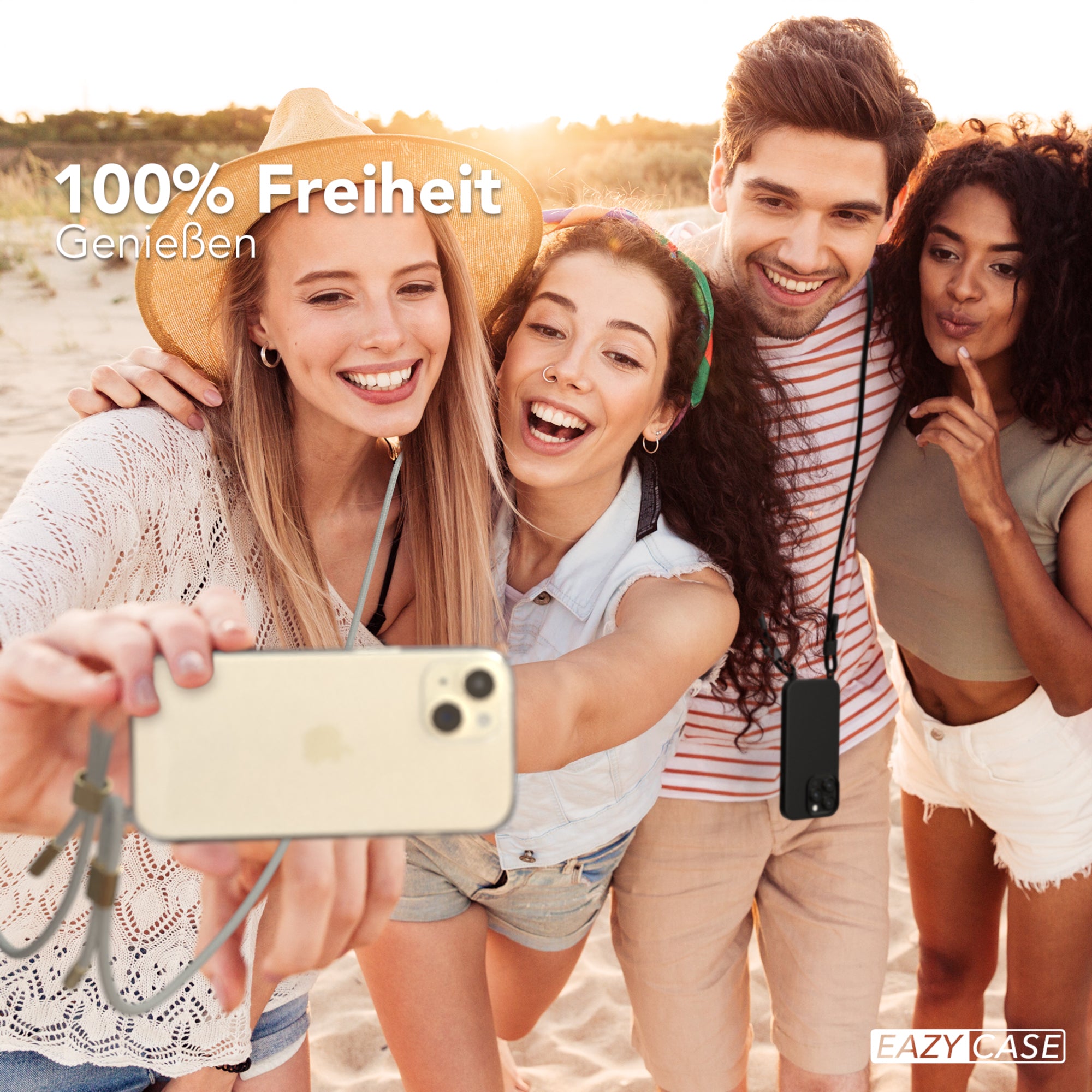 iPhone 15 Hülle + Kordel mit Karabinern