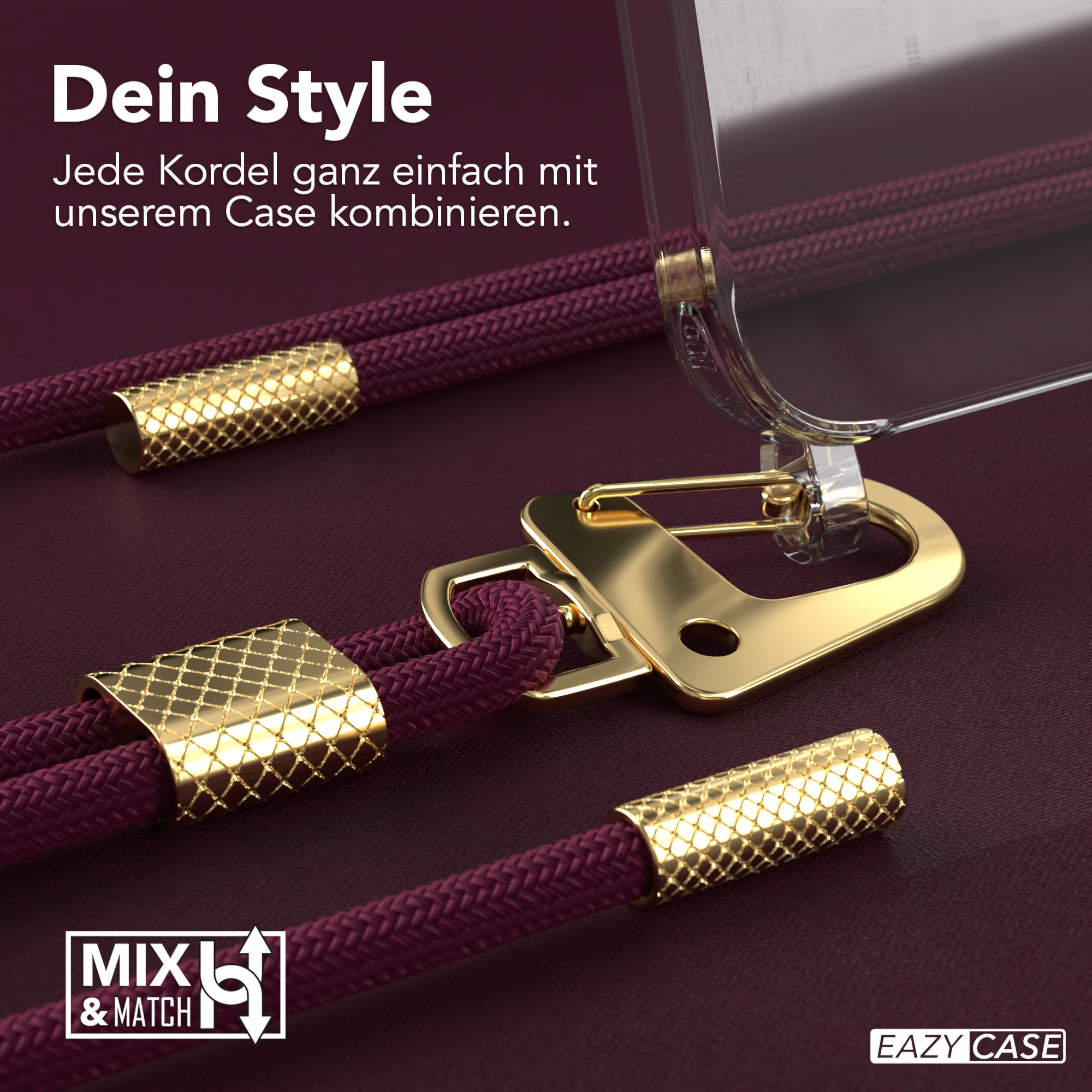 iPhone 15 Hülle + Kordel mit Karabinern