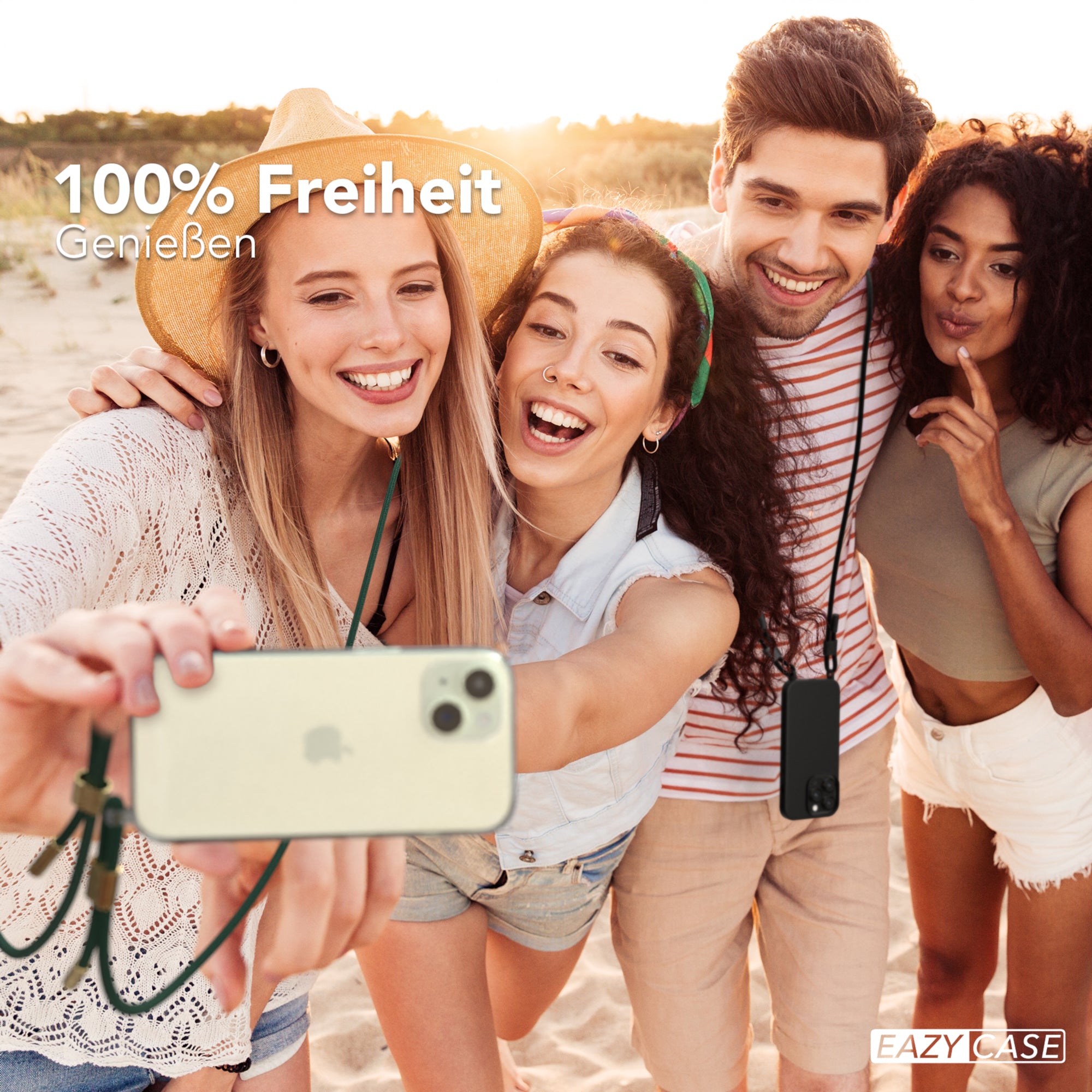 iPhone 15 Hülle + Kordel mit Karabinern