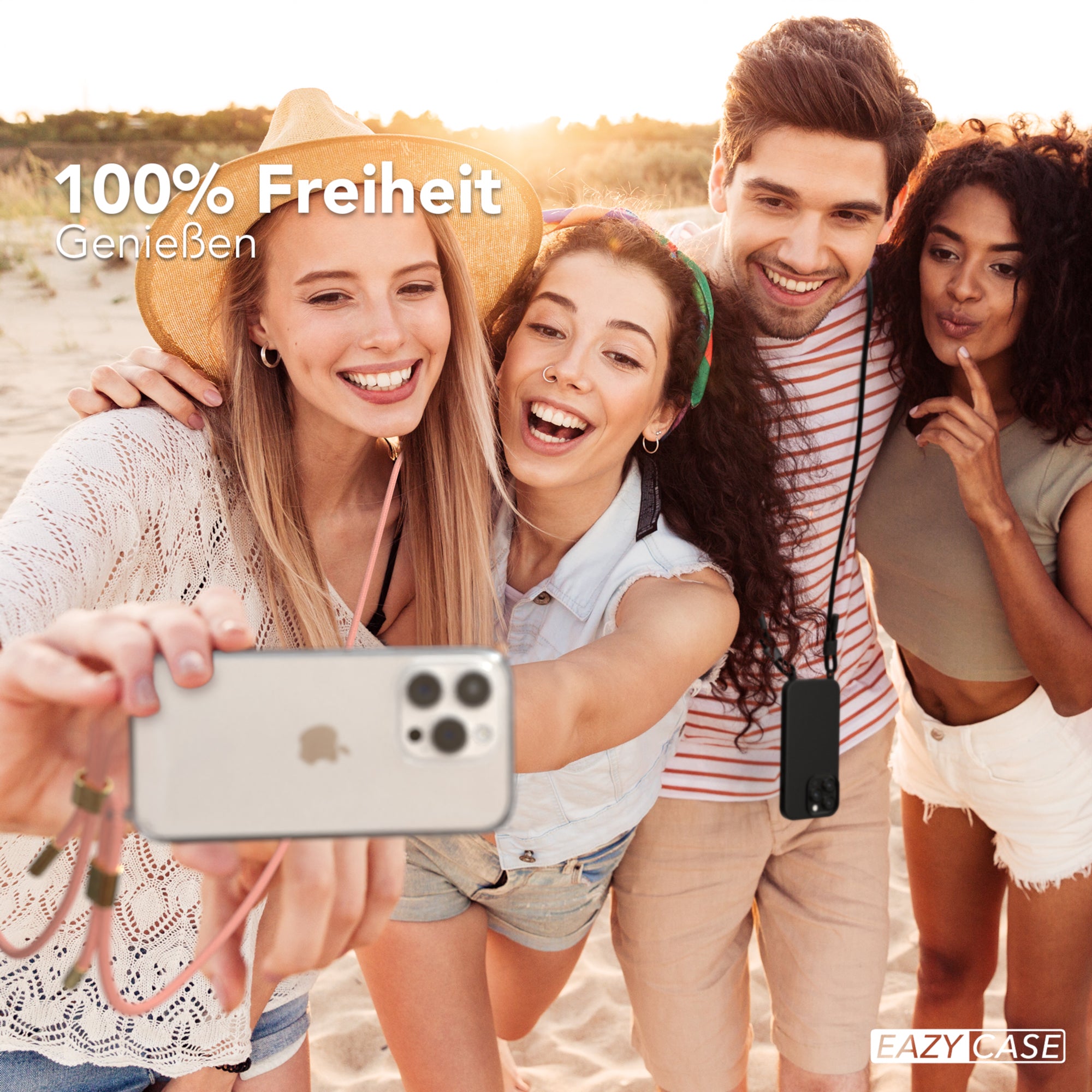 iPhone 15 Pro Hülle + Kordel mit Karabinern
