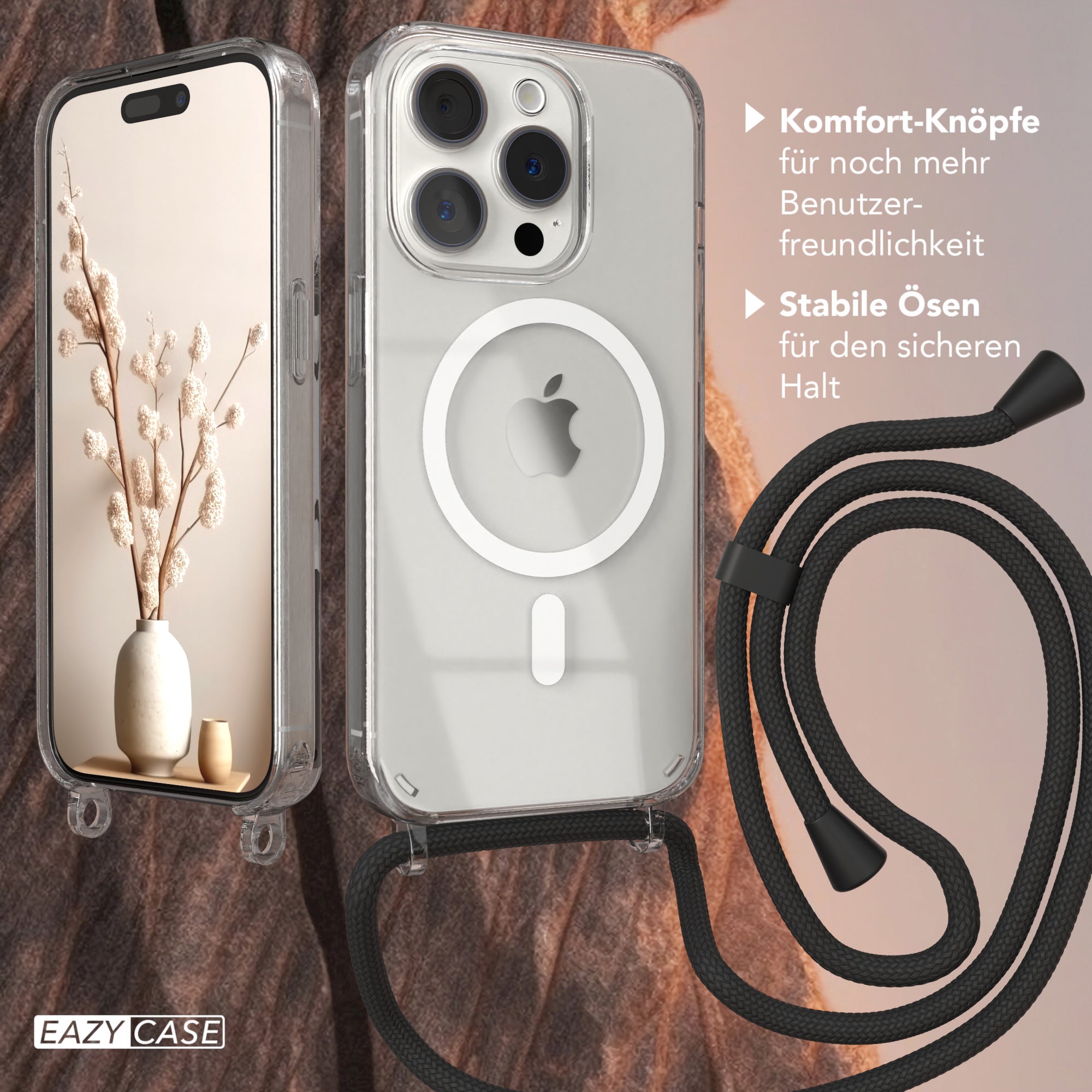 iPhone 15 Pro transparente Hülle + Kordel mit MagSafe