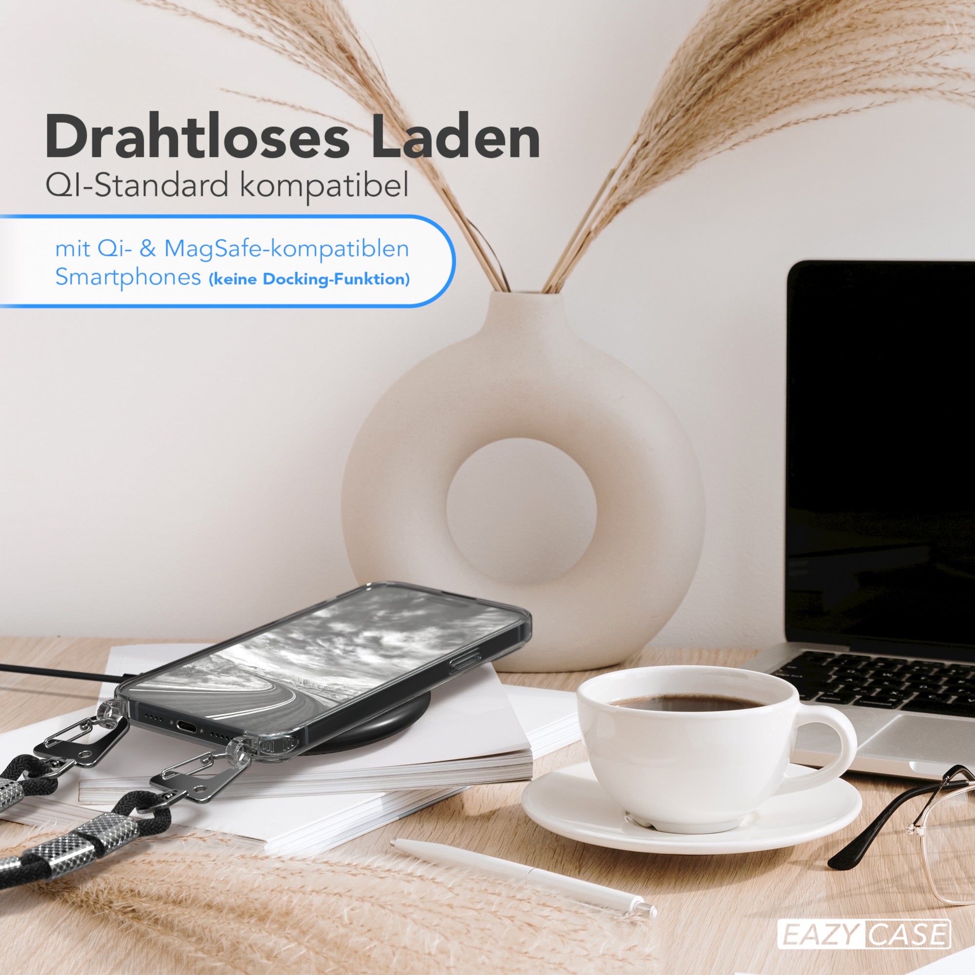 iPhone 15 Plus Hülle + Kordel mit Karabinern