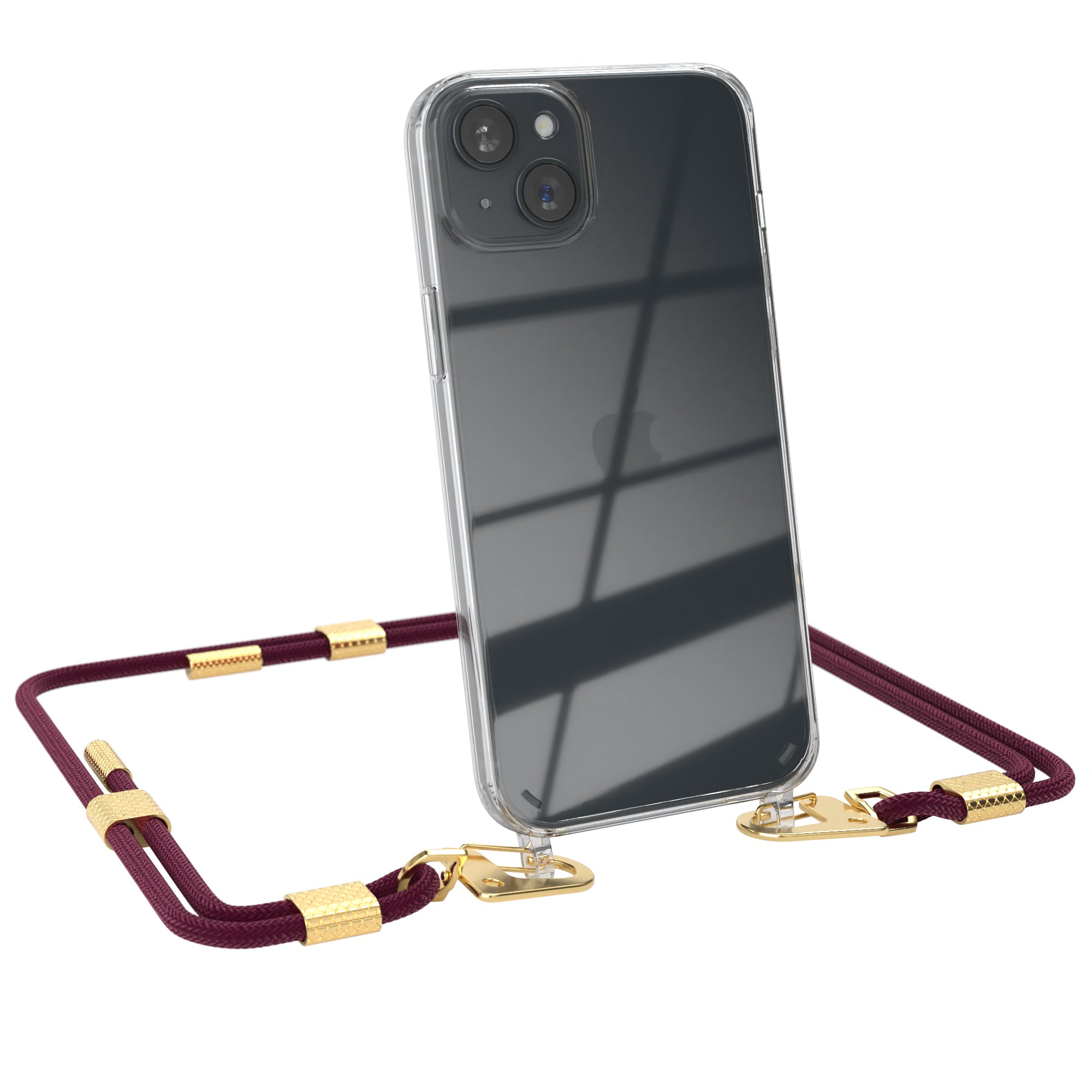 iPhone 15 Plus Hülle + Kordel mit Karabinern