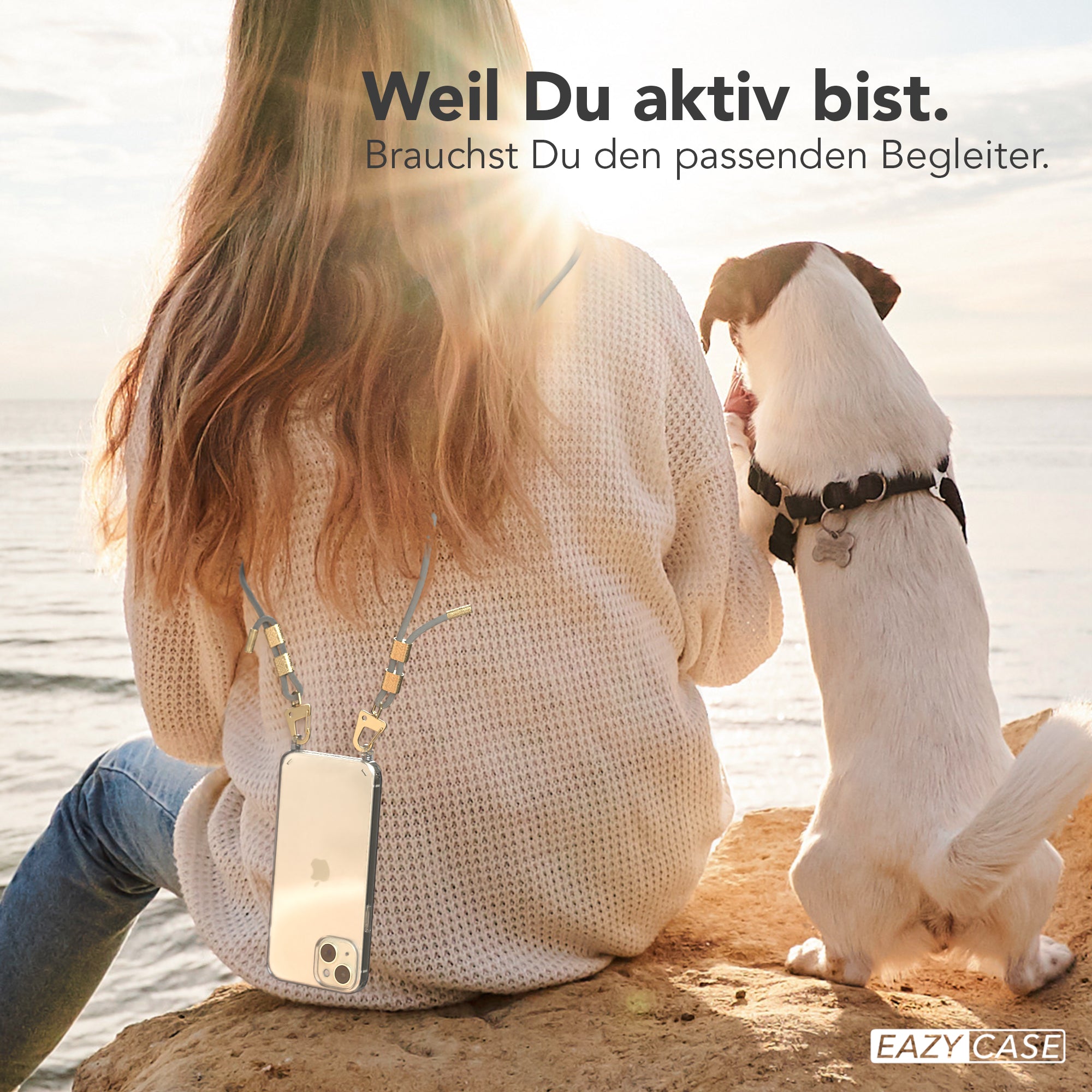 iPhone 15 Plus Hülle + Kordel mit Karabinern