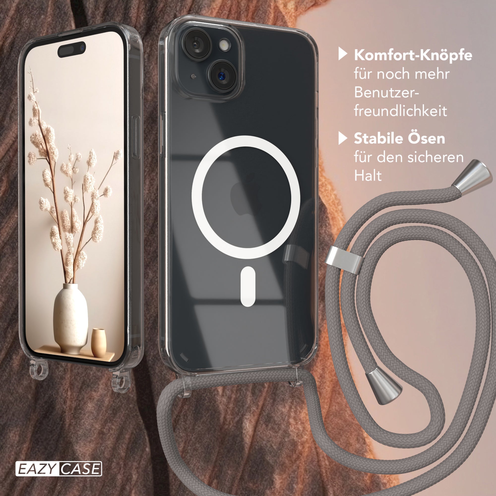 iPhone 15 Plus transparente Hülle + Kordel mit MagSafe