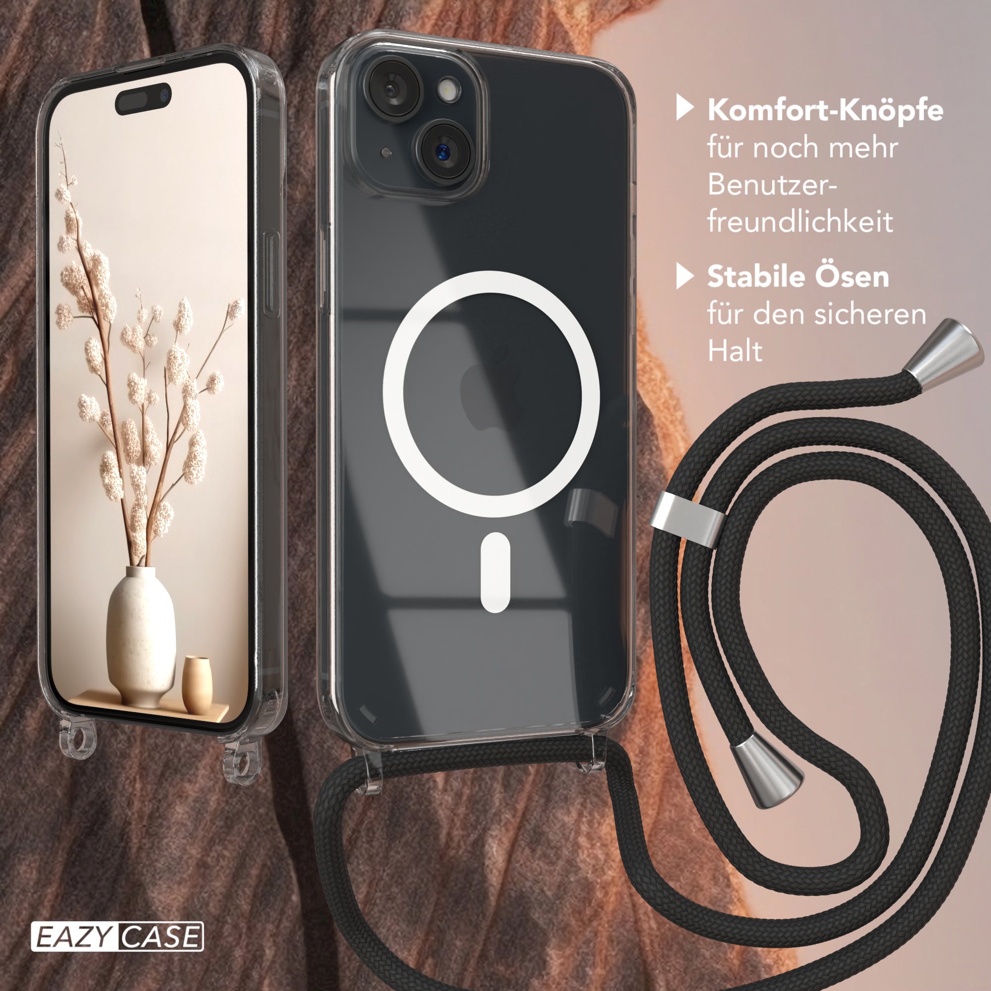 iPhone 15 Plus transparente Hülle + Kordel mit MagSafe