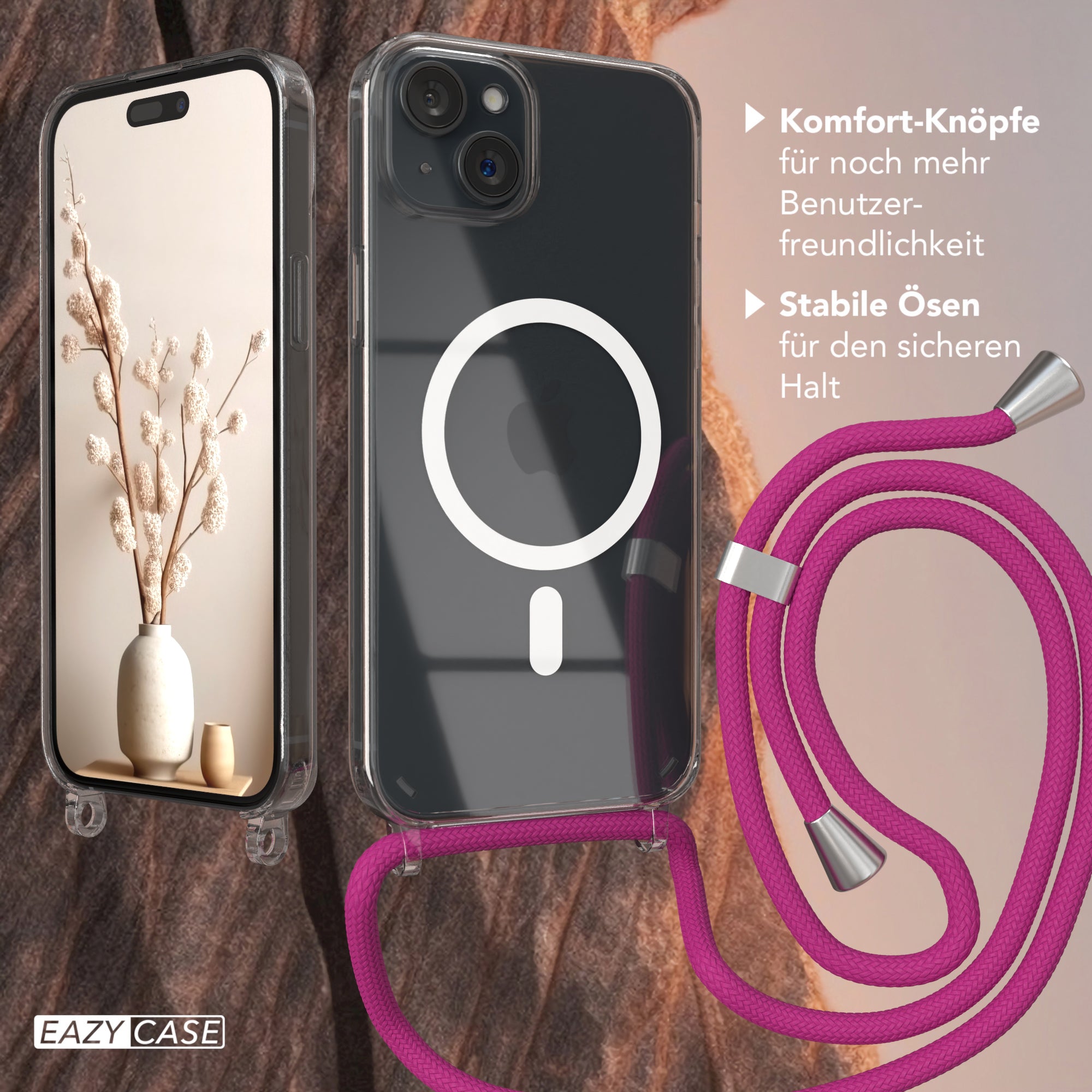 iPhone 15 Plus transparente Hülle + Kordel mit MagSafe