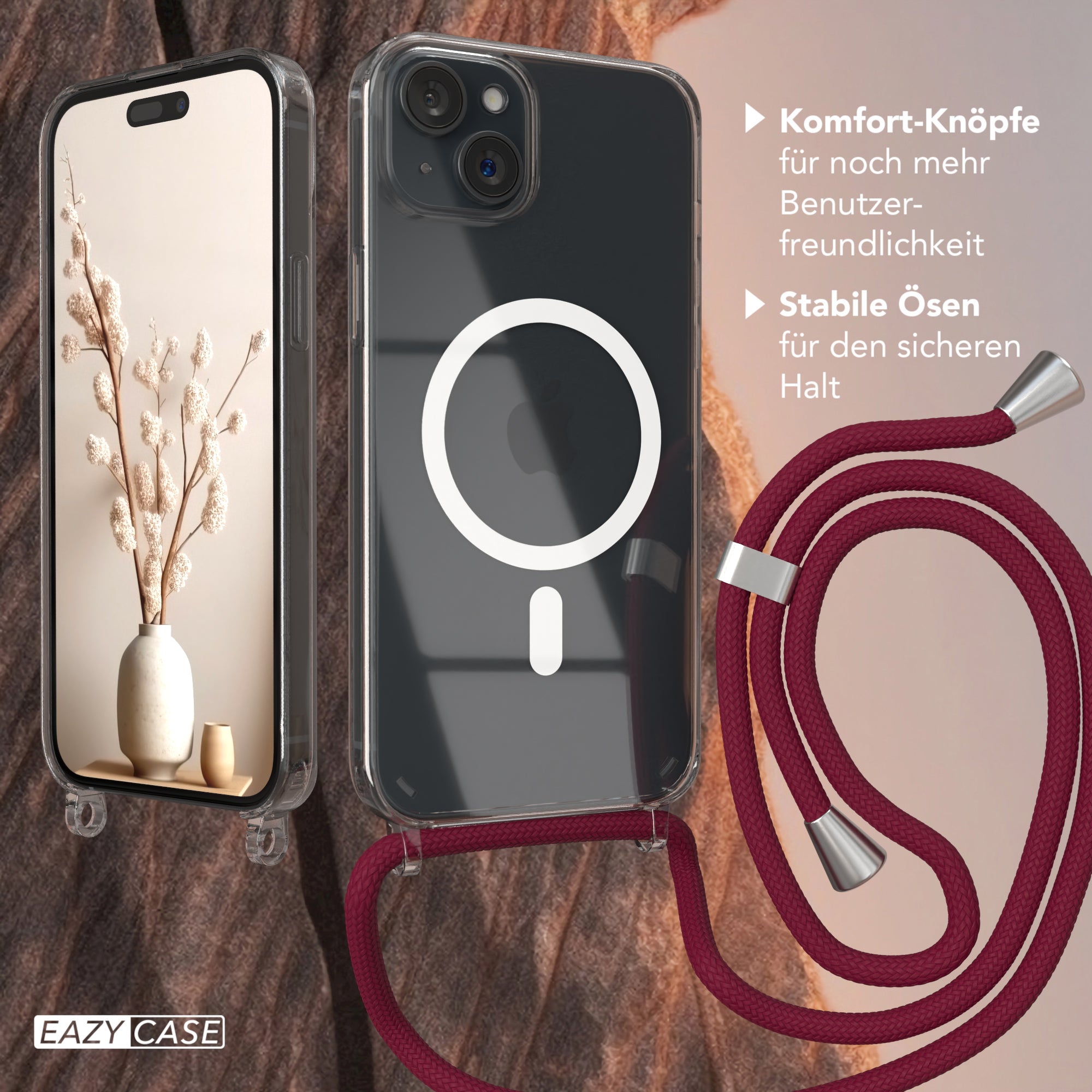 iPhone 15 Plus transparente Hülle + Kordel mit MagSafe