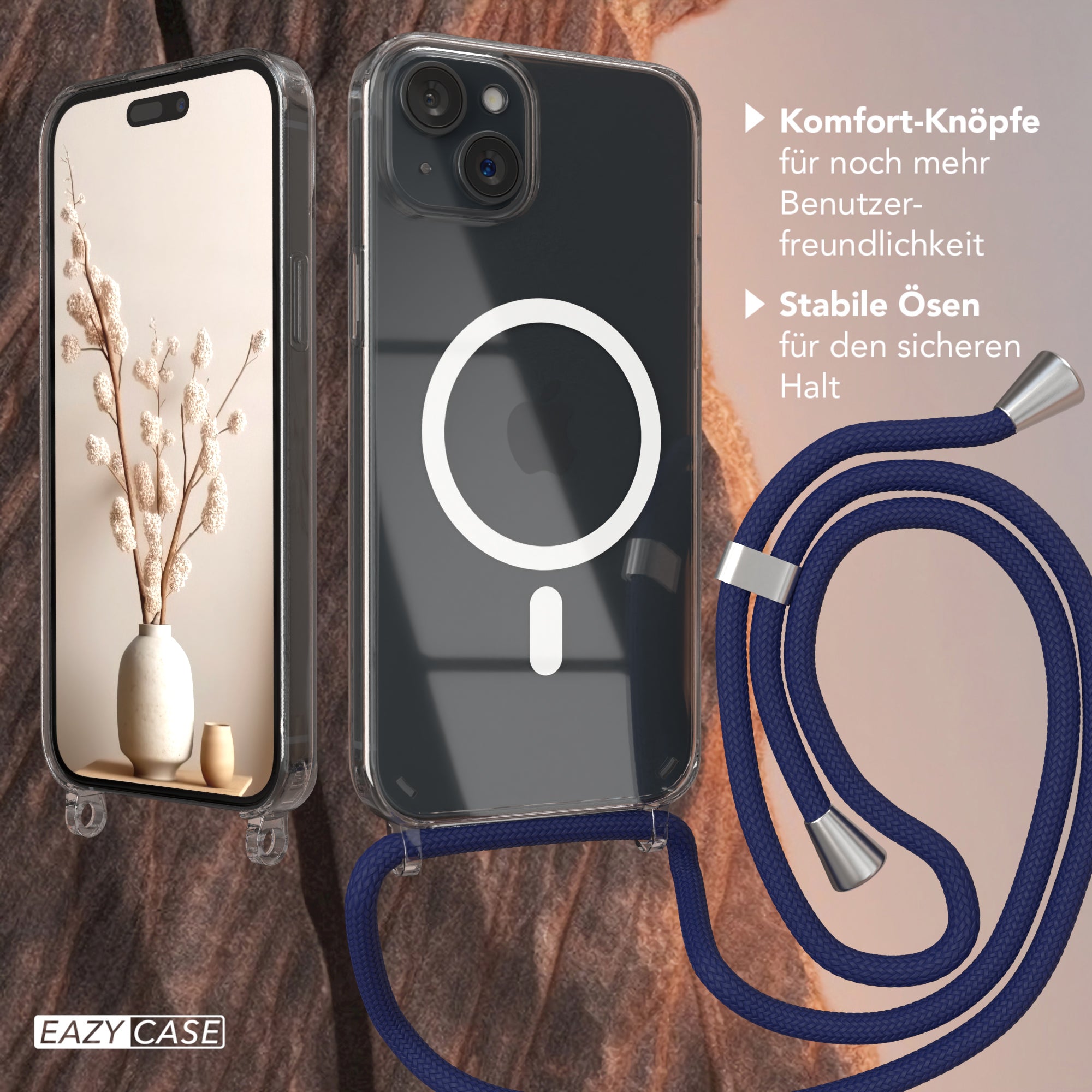iPhone 15 Plus transparente Hülle + Kordel mit MagSafe