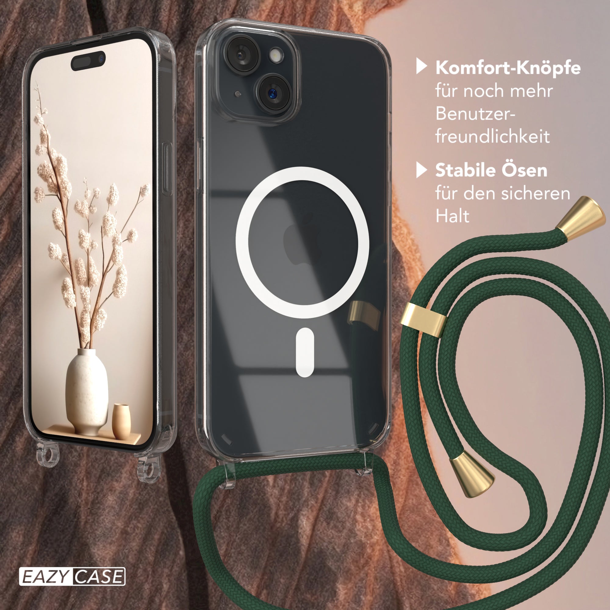 iPhone 15 Plus transparente Hülle + Kordel mit MagSafe