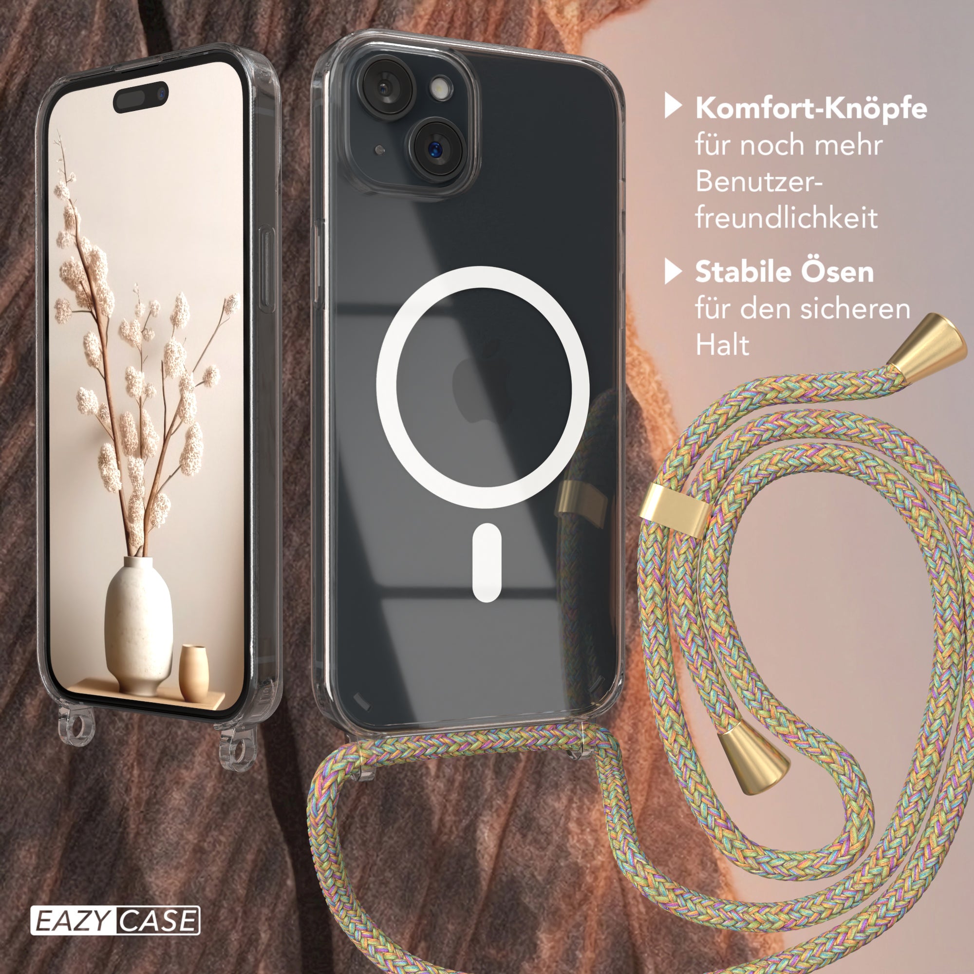 iPhone 15 Plus transparente Hülle + Kordel mit MagSafe