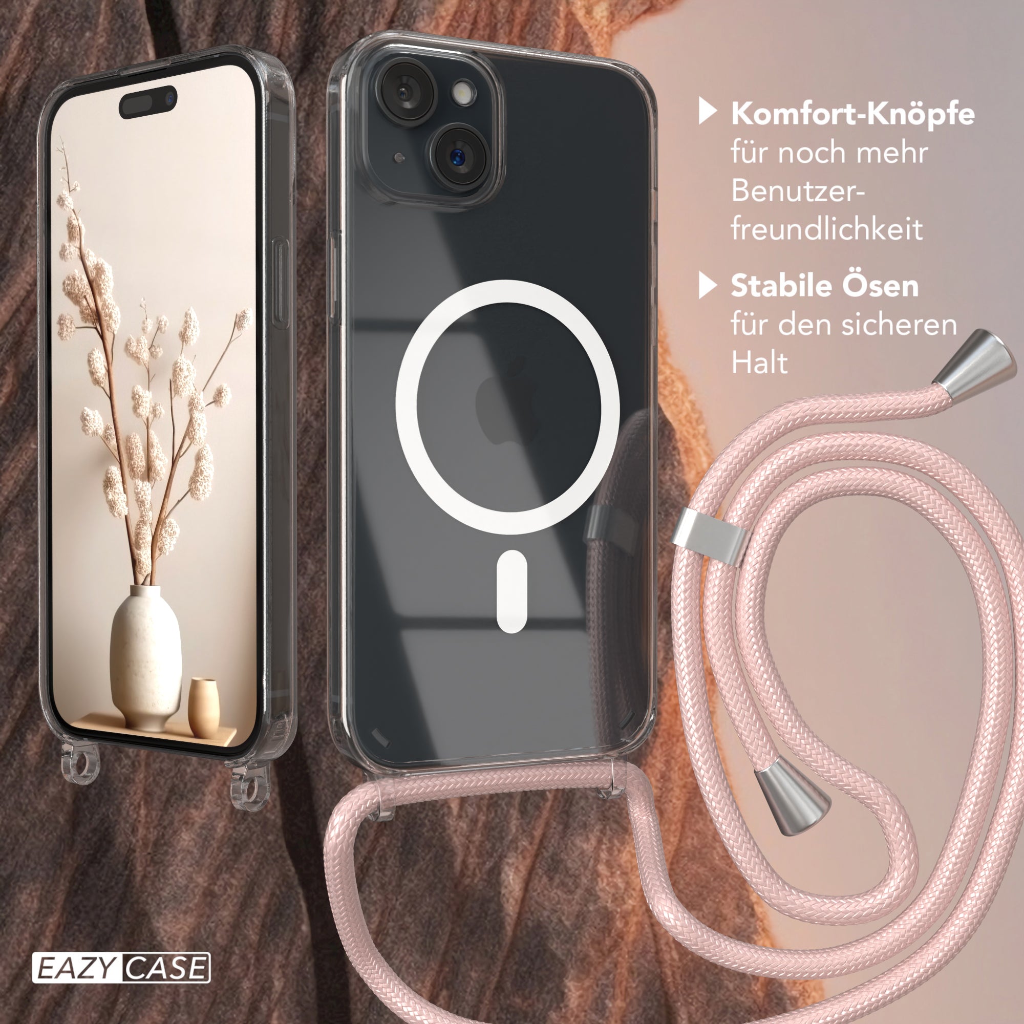 iPhone 15 Plus transparente Hülle + Kordel mit MagSafe