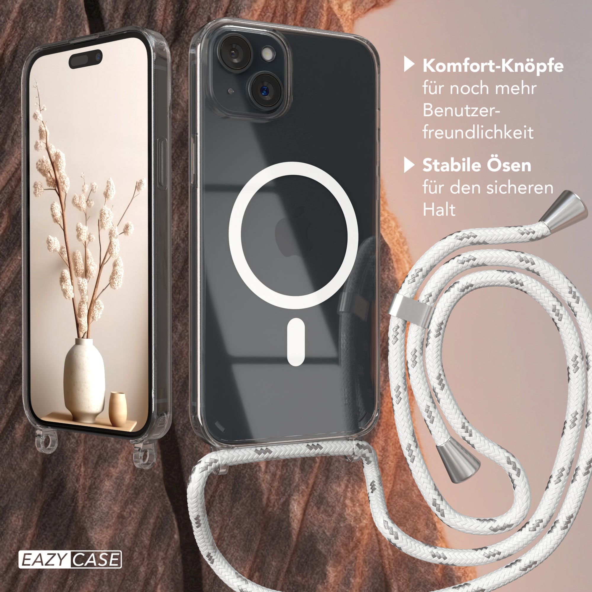 iPhone 15 Plus transparente Hülle + Kordel mit MagSafe