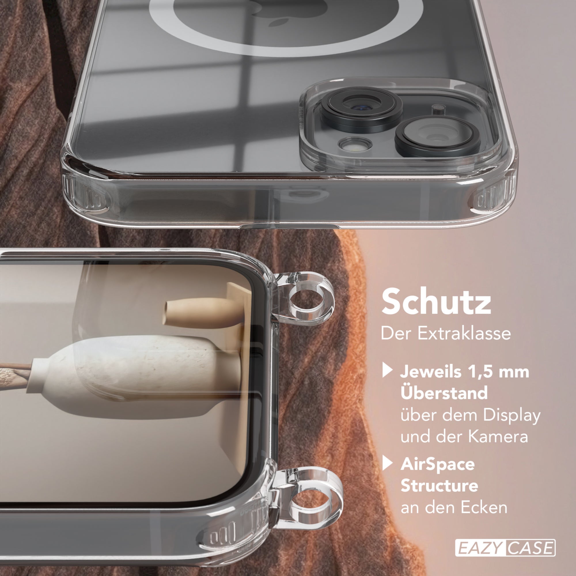 iPhone 15 Plus transparente Hülle + Kordel mit MagSafe