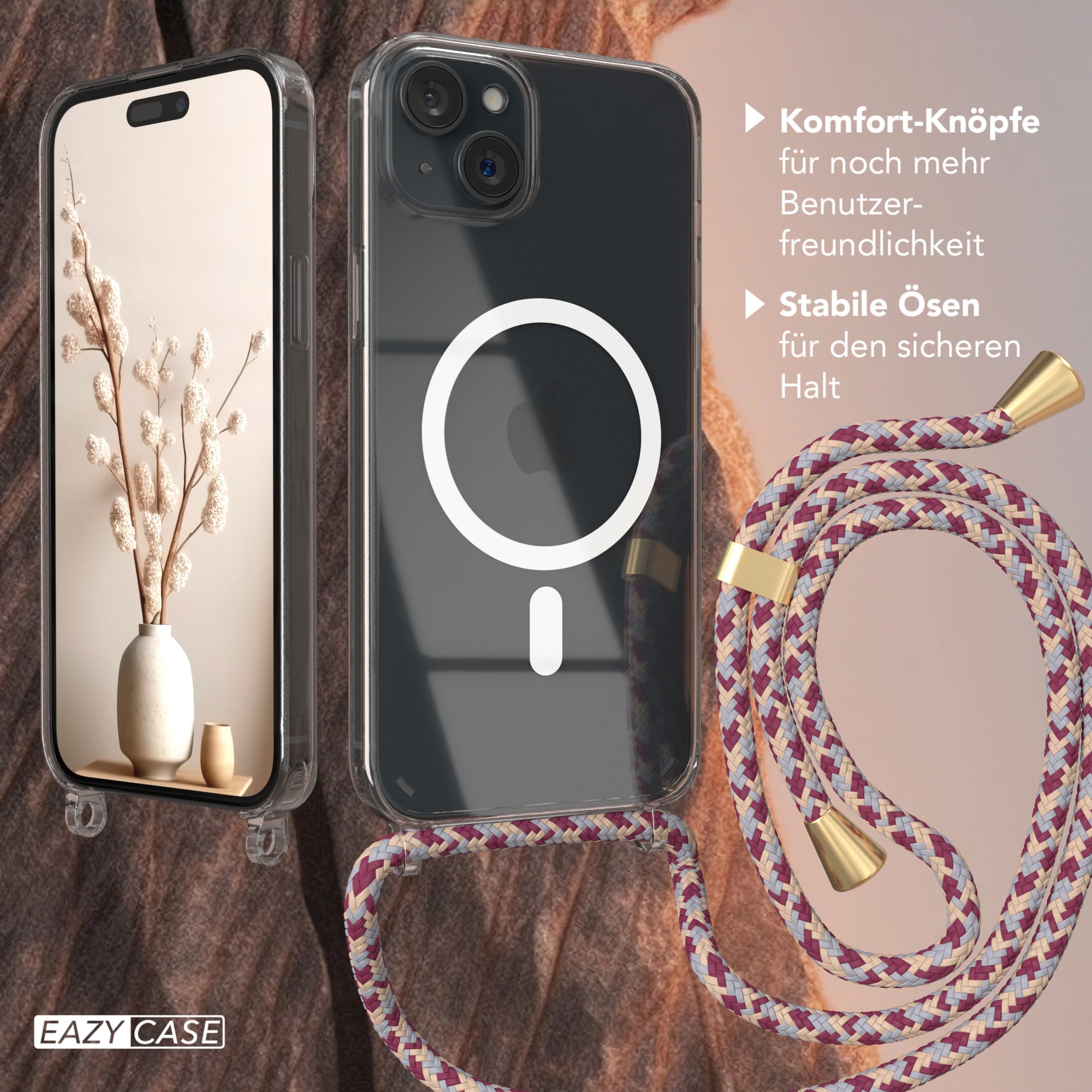 iPhone 15 Plus transparente Hülle + Kordel mit MagSafe