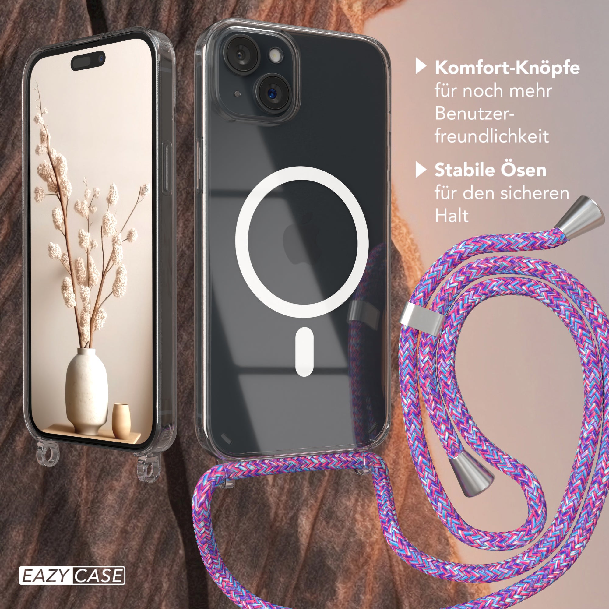 iPhone 15 Plus transparente Hülle + Kordel mit MagSafe