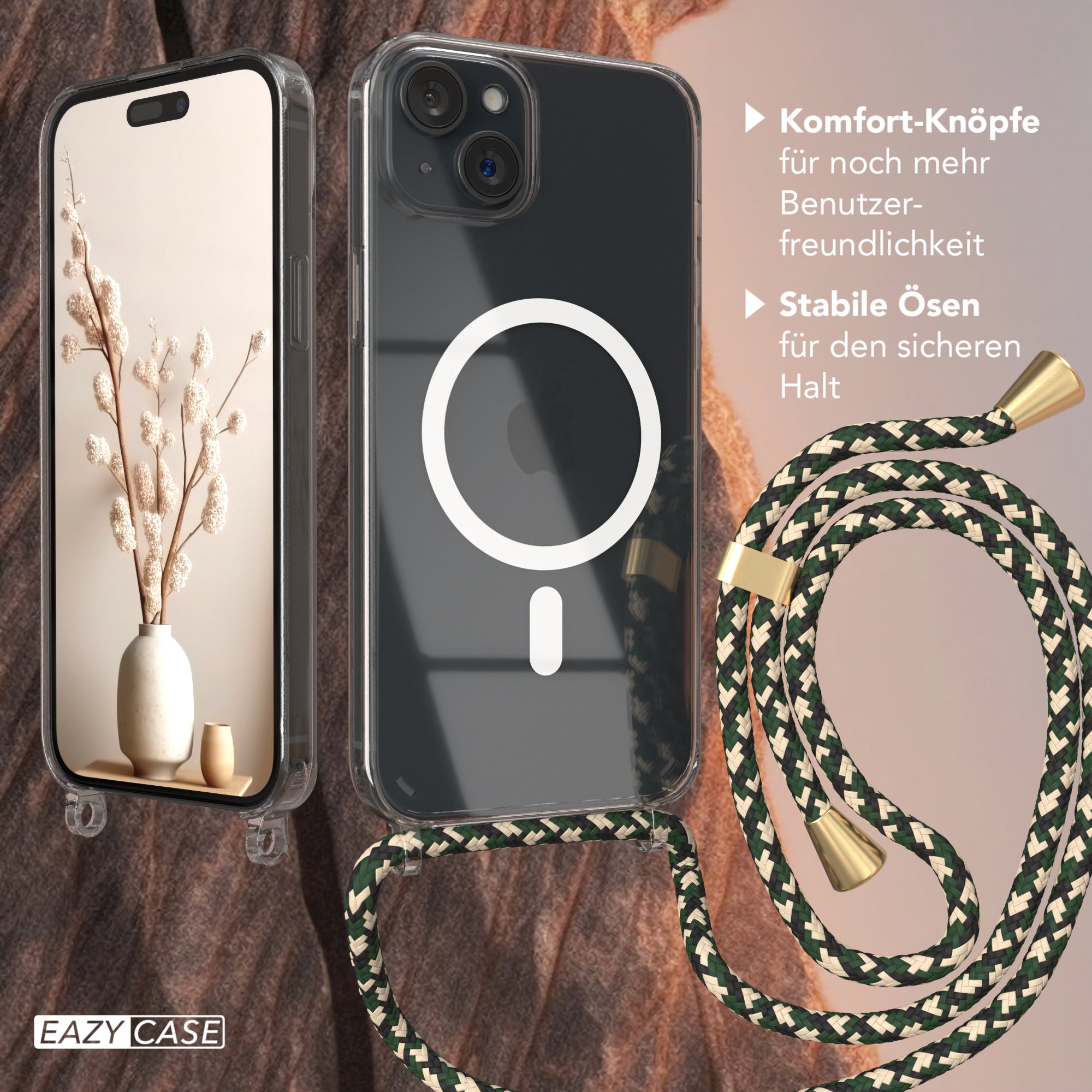 iPhone 15 Plus transparente Hülle + Kordel mit MagSafe