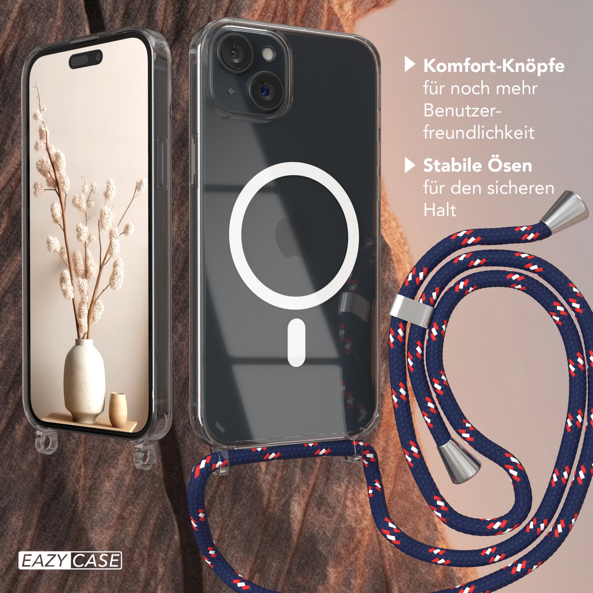iPhone 15 Plus transparente Hülle + Kordel mit MagSafe