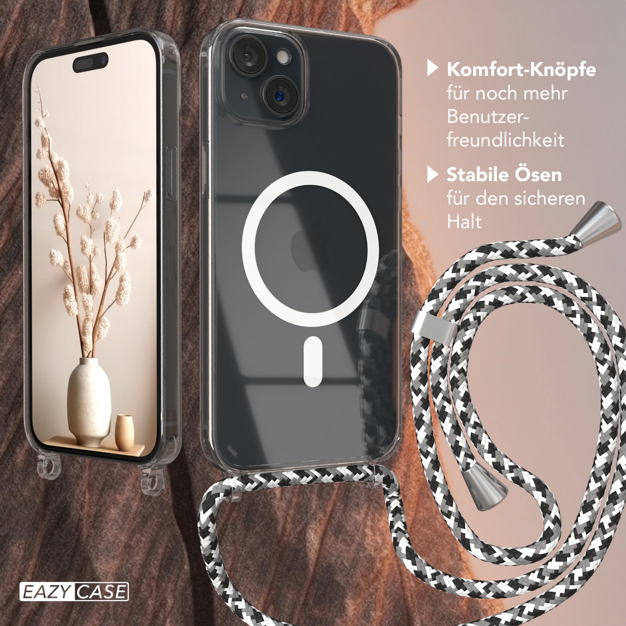 iPhone 15 Plus transparente Hülle + Kordel mit MagSafe