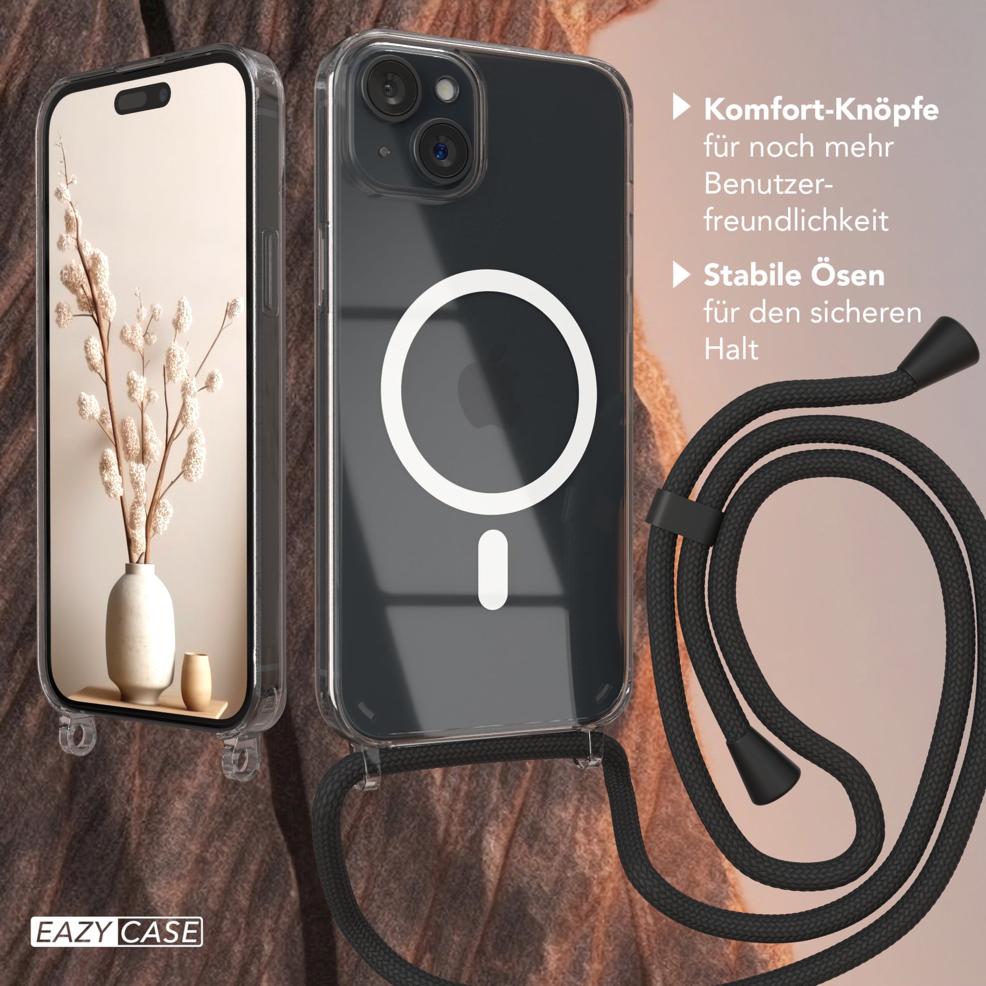 iPhone 15 Plus transparente Hülle + Kordel mit MagSafe